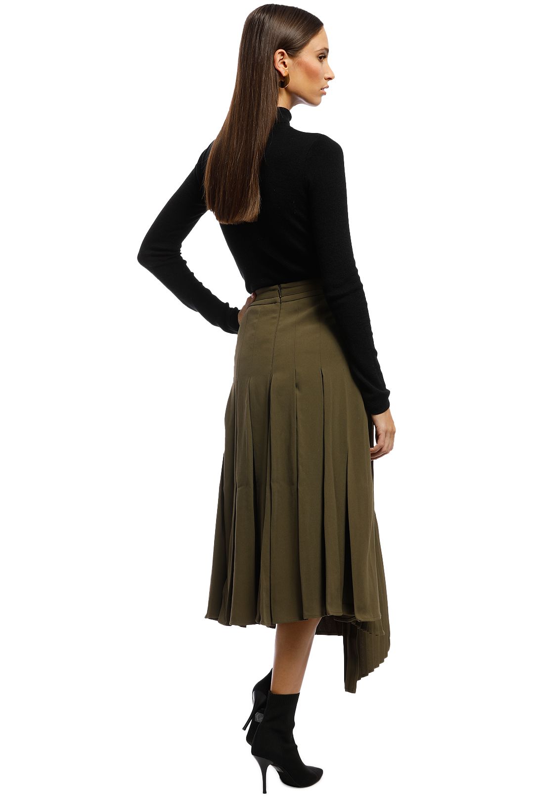 Friend of Audrey - Nathalie Pleated Asymmetry Skirt - Olive - Back