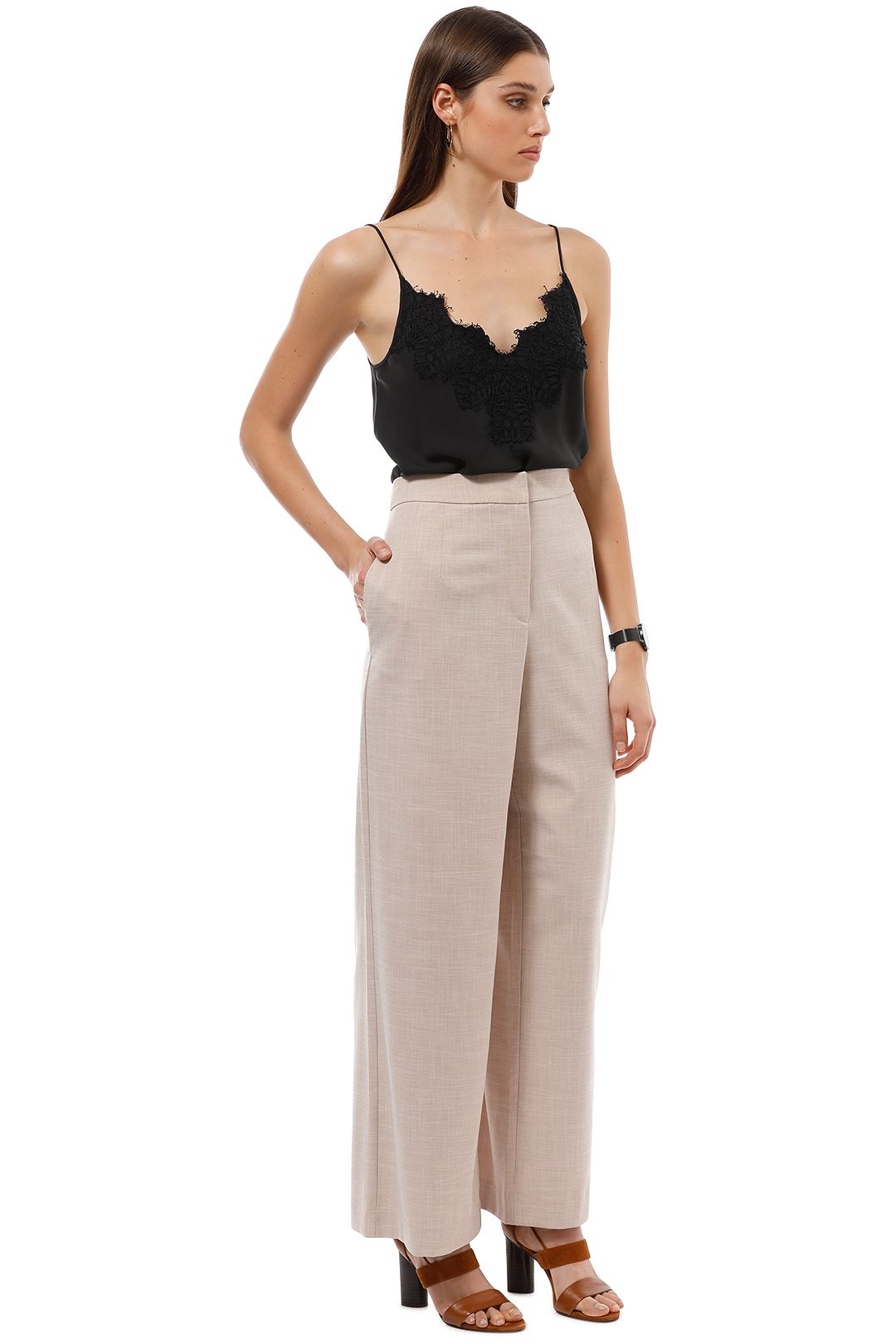 Friend of Audrey - Peta Textured Wide Leg Pants - Beige - Side