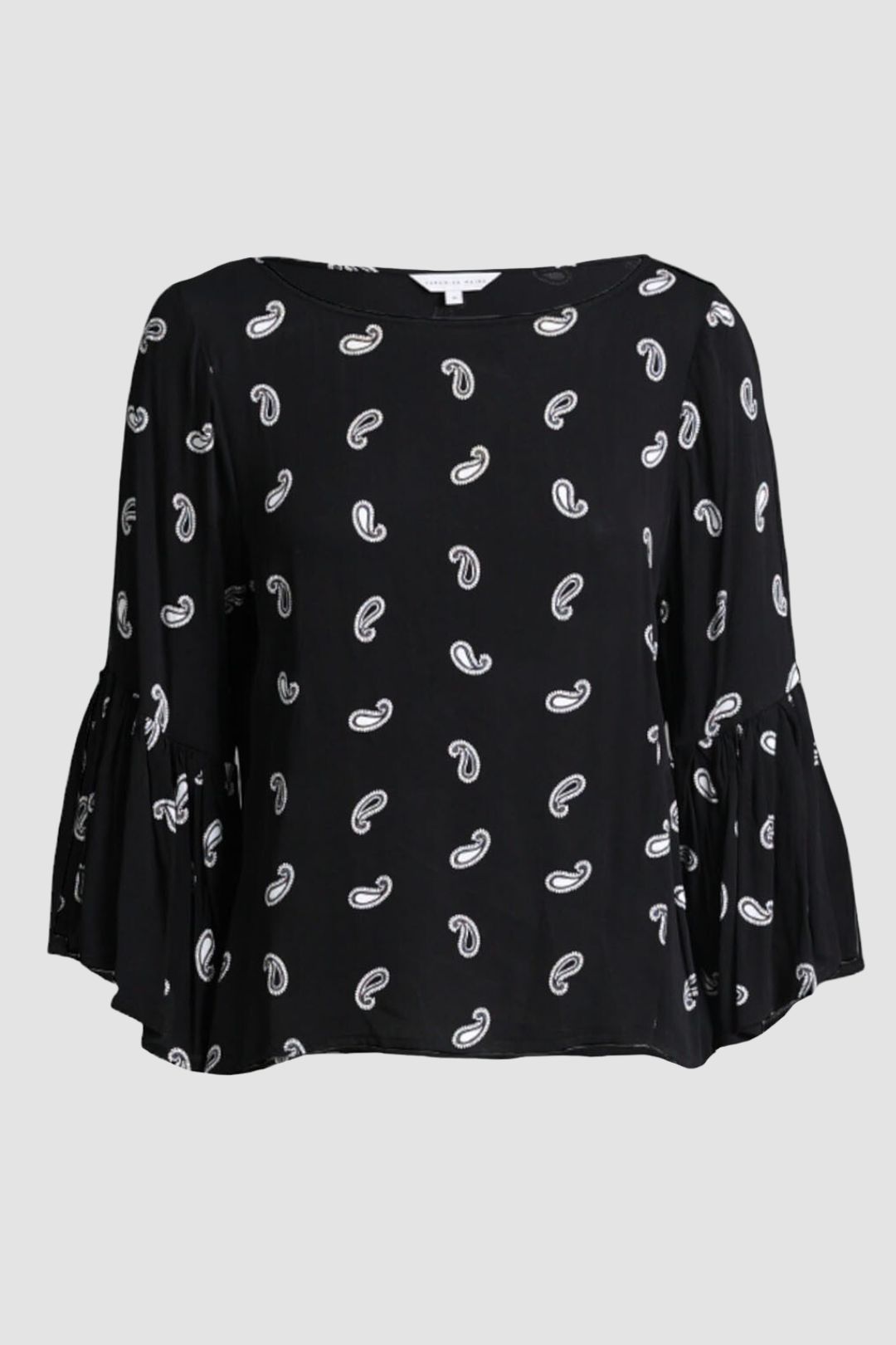Veronika Maine - Frill Sleeve Blouse in Black and White Paisley