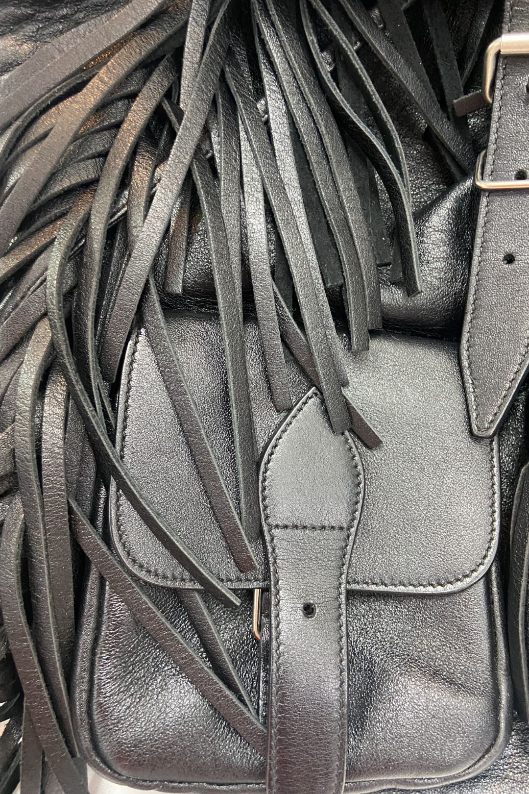 Fringe Leather Backpack in Black