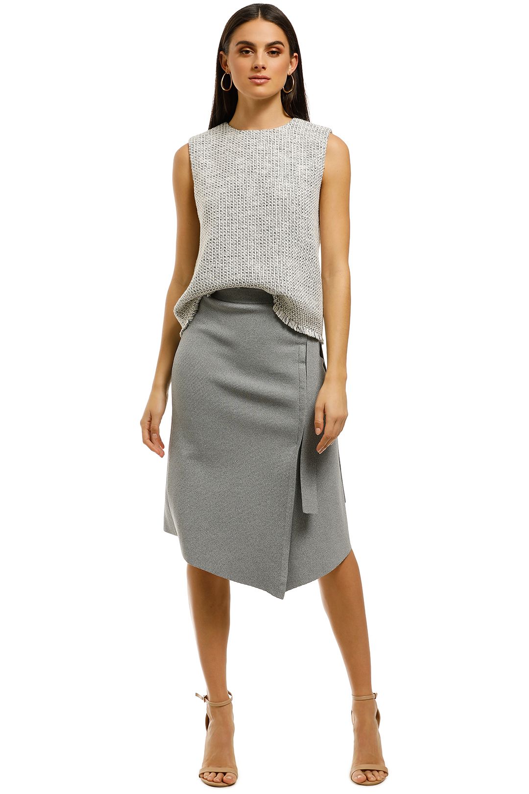FWRD-The-Label-Alena-Crepe-Knit-Skirt-Grey-Front