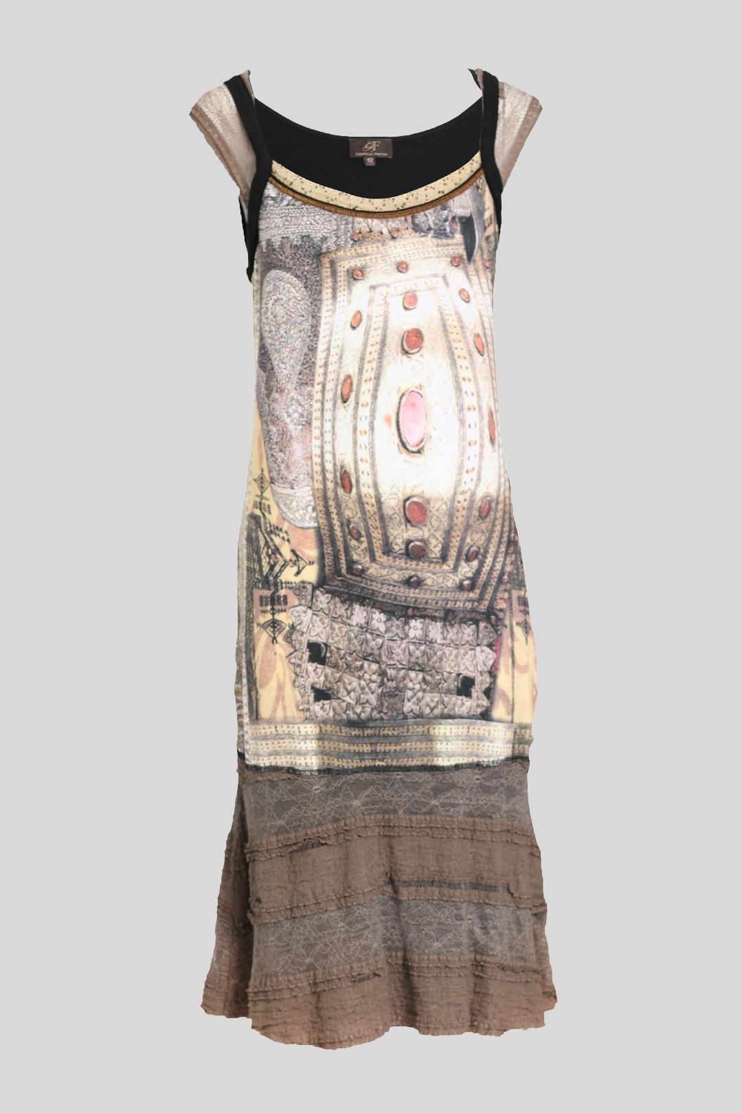 Gabriella Frattini Multi Jewel Dress With Lace Ruffled Hem