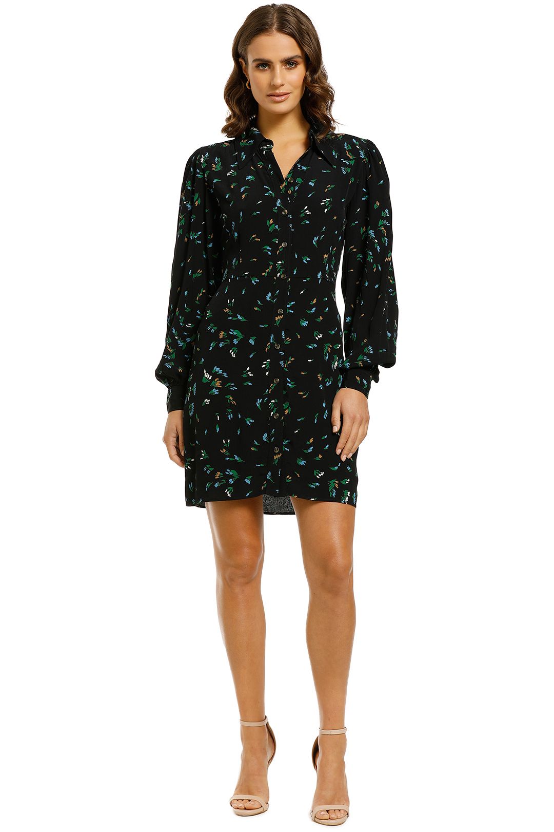 Ganni-Bluebell-Printed-Shirt-Dress-Front