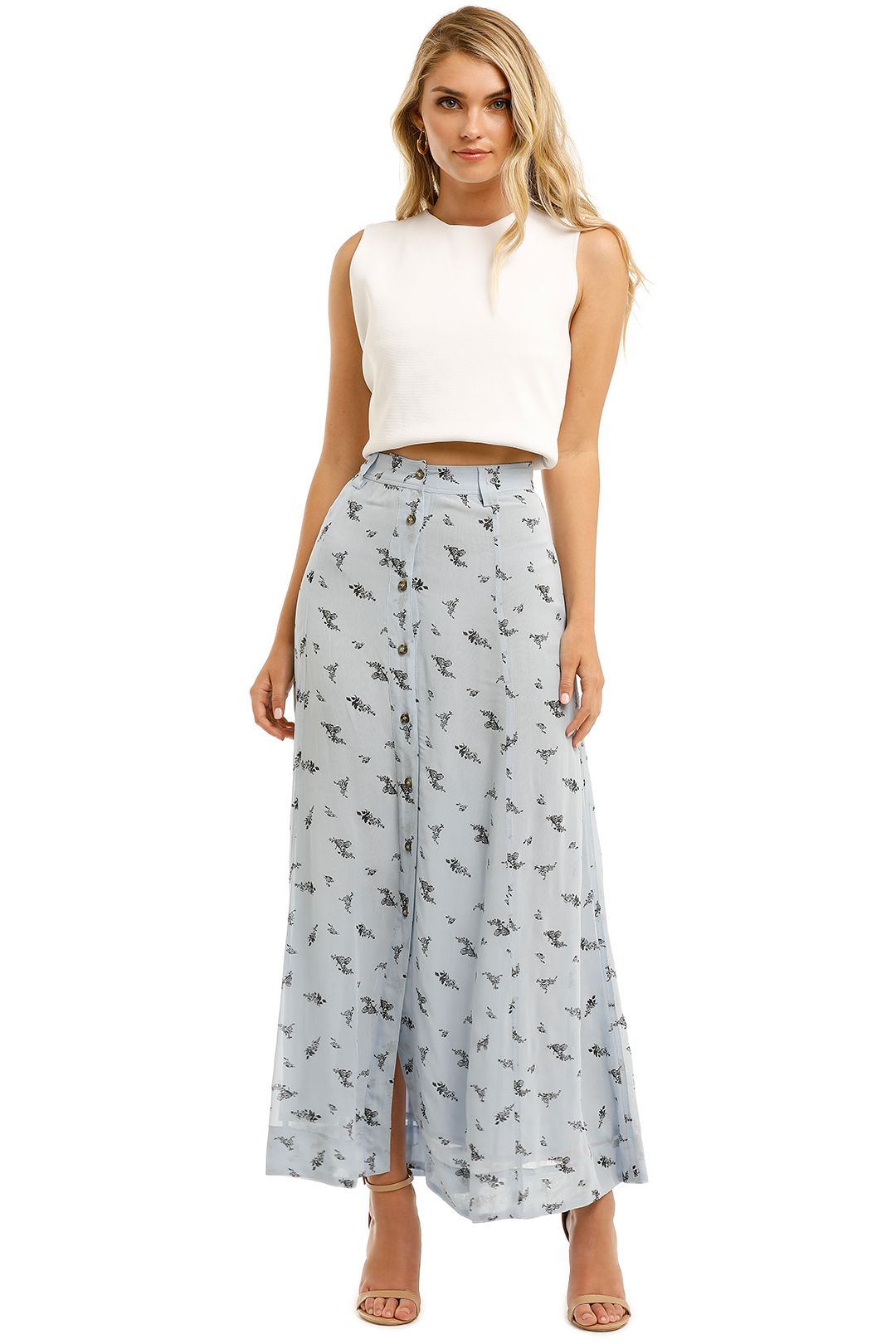 Printed Georgette Skirt in Blue by Ganni for Hire | GlamCorner