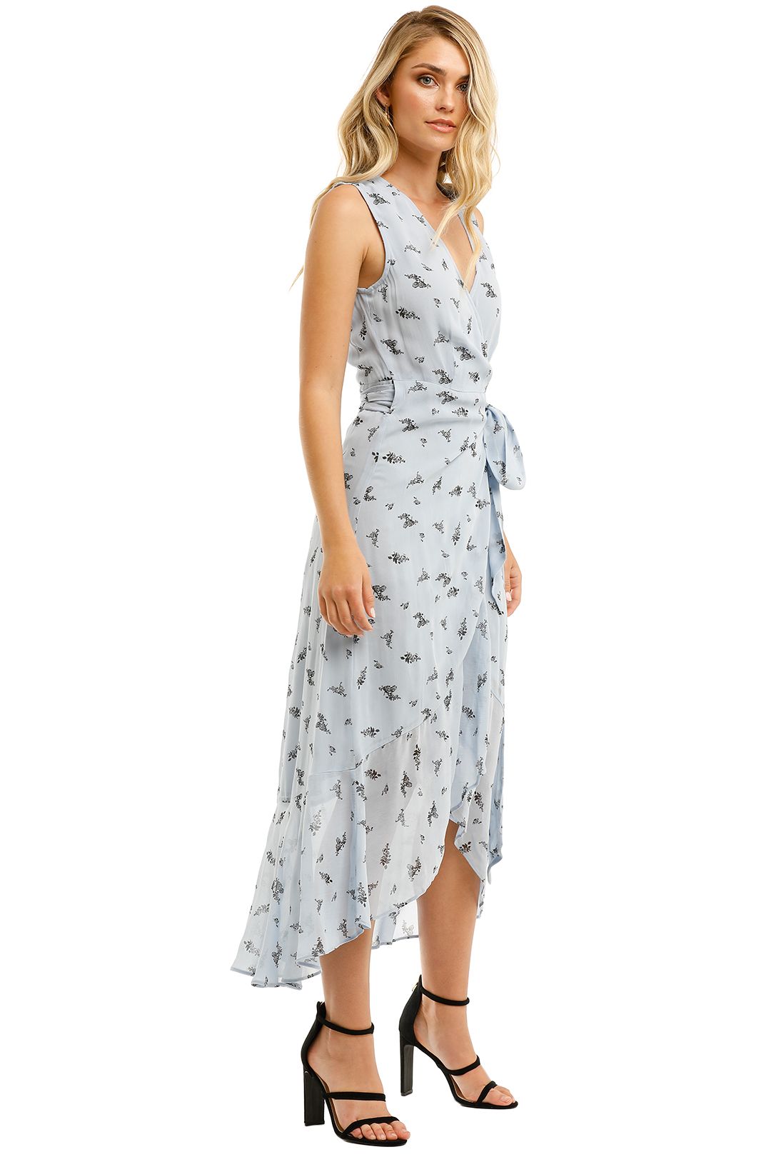 Ganni-Printed-Georgette-Sleeveless-Long-Dress-Brunnera-Blue-Side