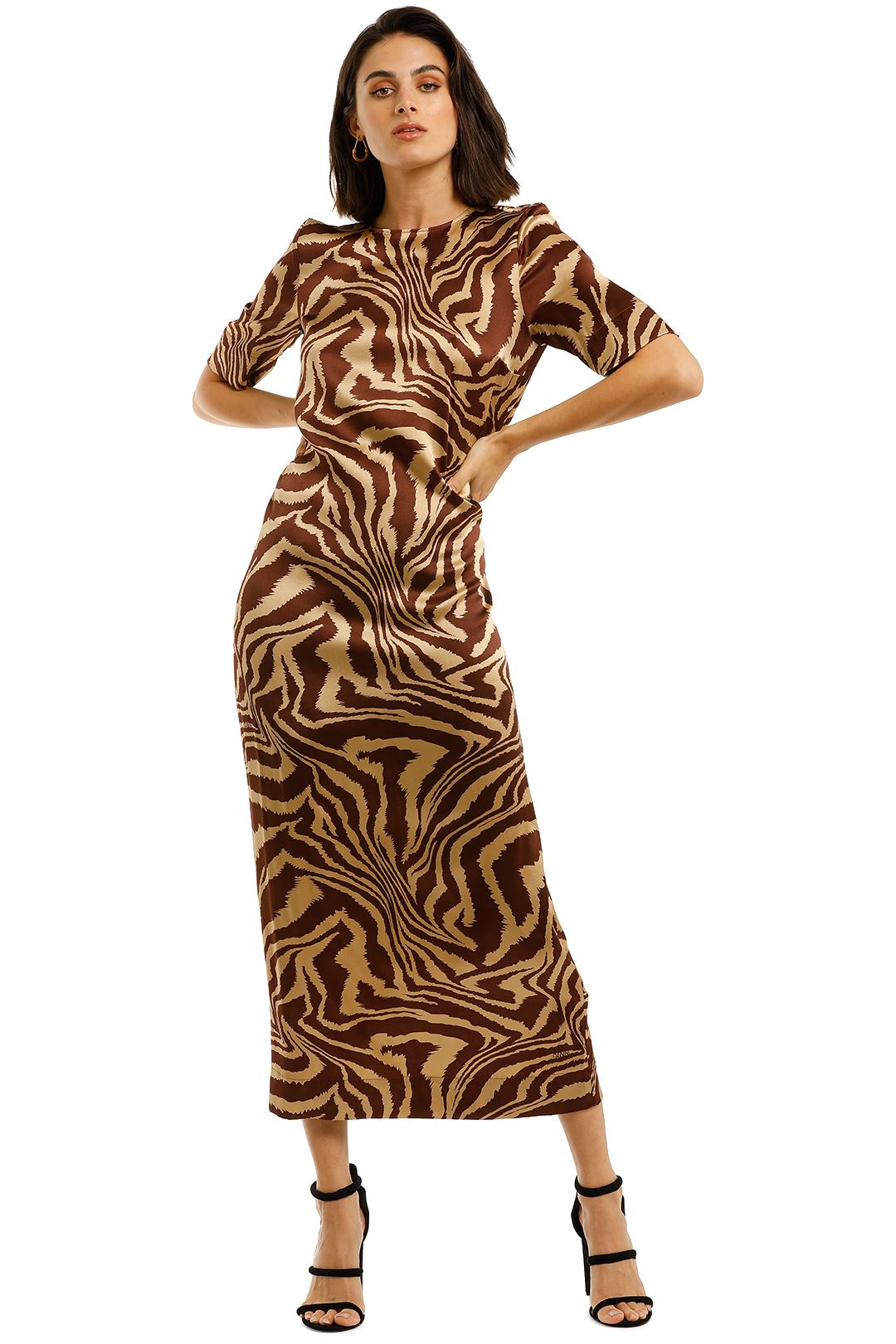Ganni-Silk-Printed-Long-Dress-Tannin-Front