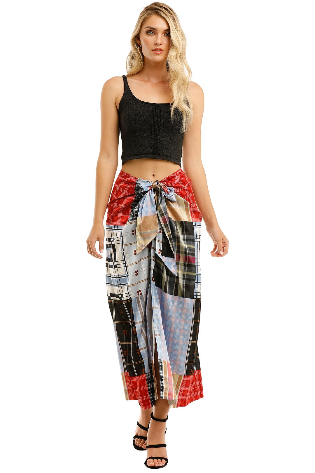 Ganni-Silk-Stretch-Satin-Long-Skirt-Forever-Blue-Front