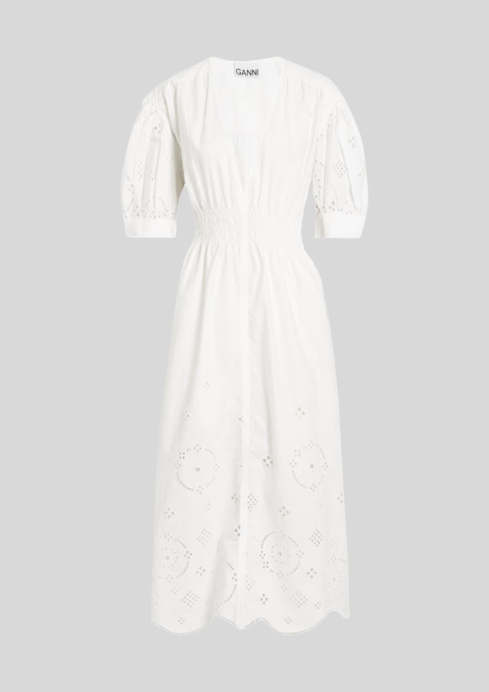 Ganni - Broderie Anglaise Organic Cotton Midi Dress