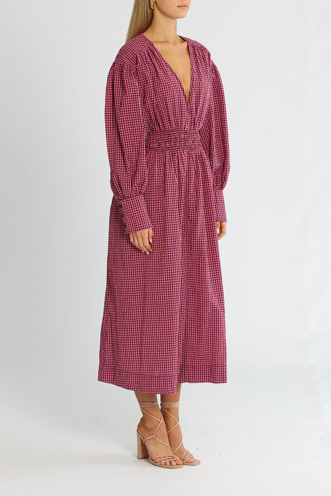 Ganni Carmine Midi Dress Balloon Sleeves
