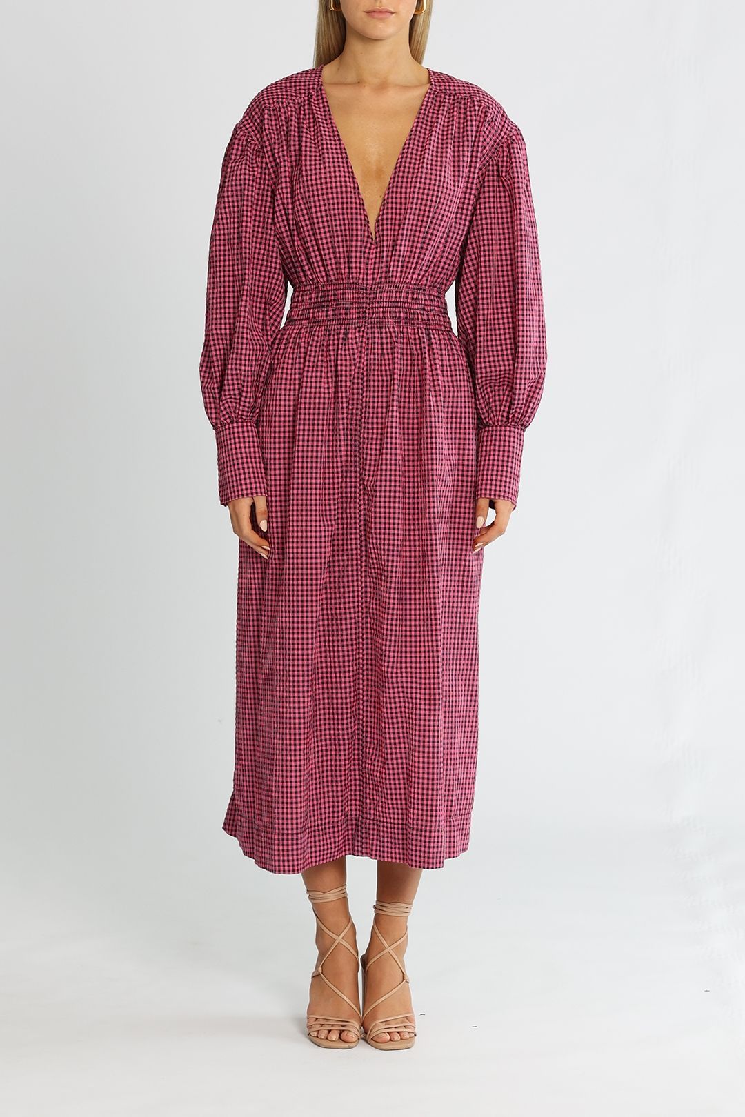 Ganni Carmine Midi Dress V Neck