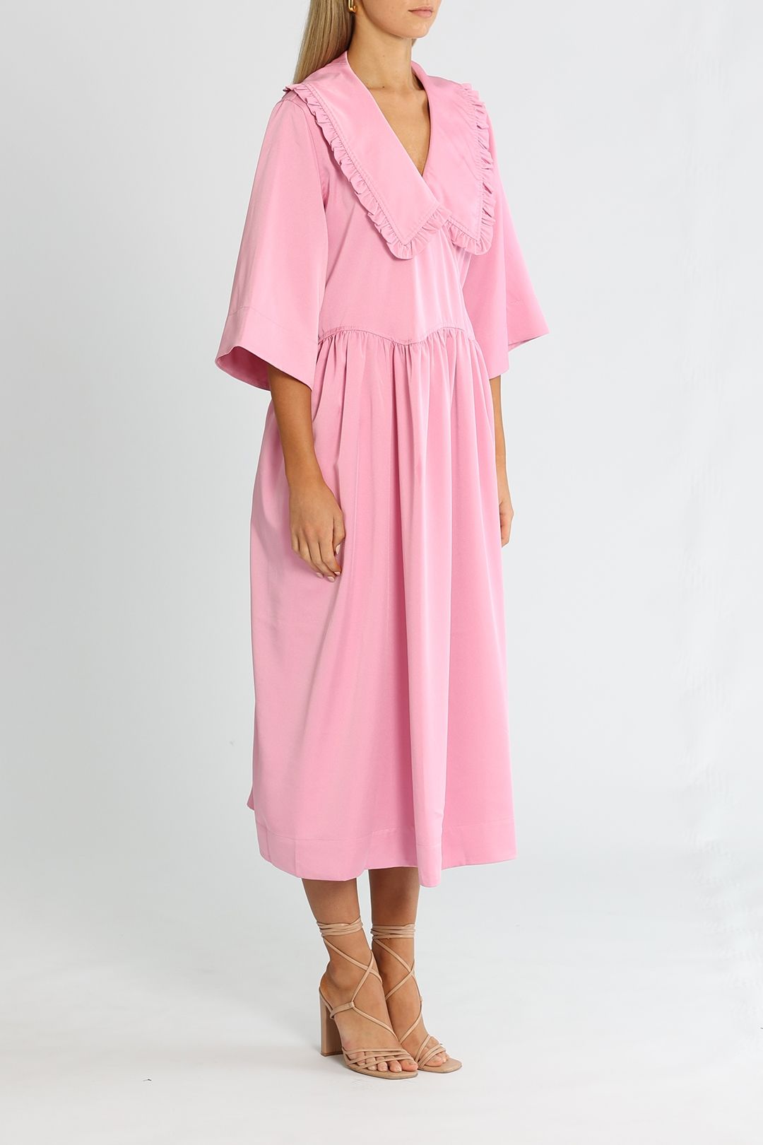 Ganni Moonlight Smocked Dress Pink