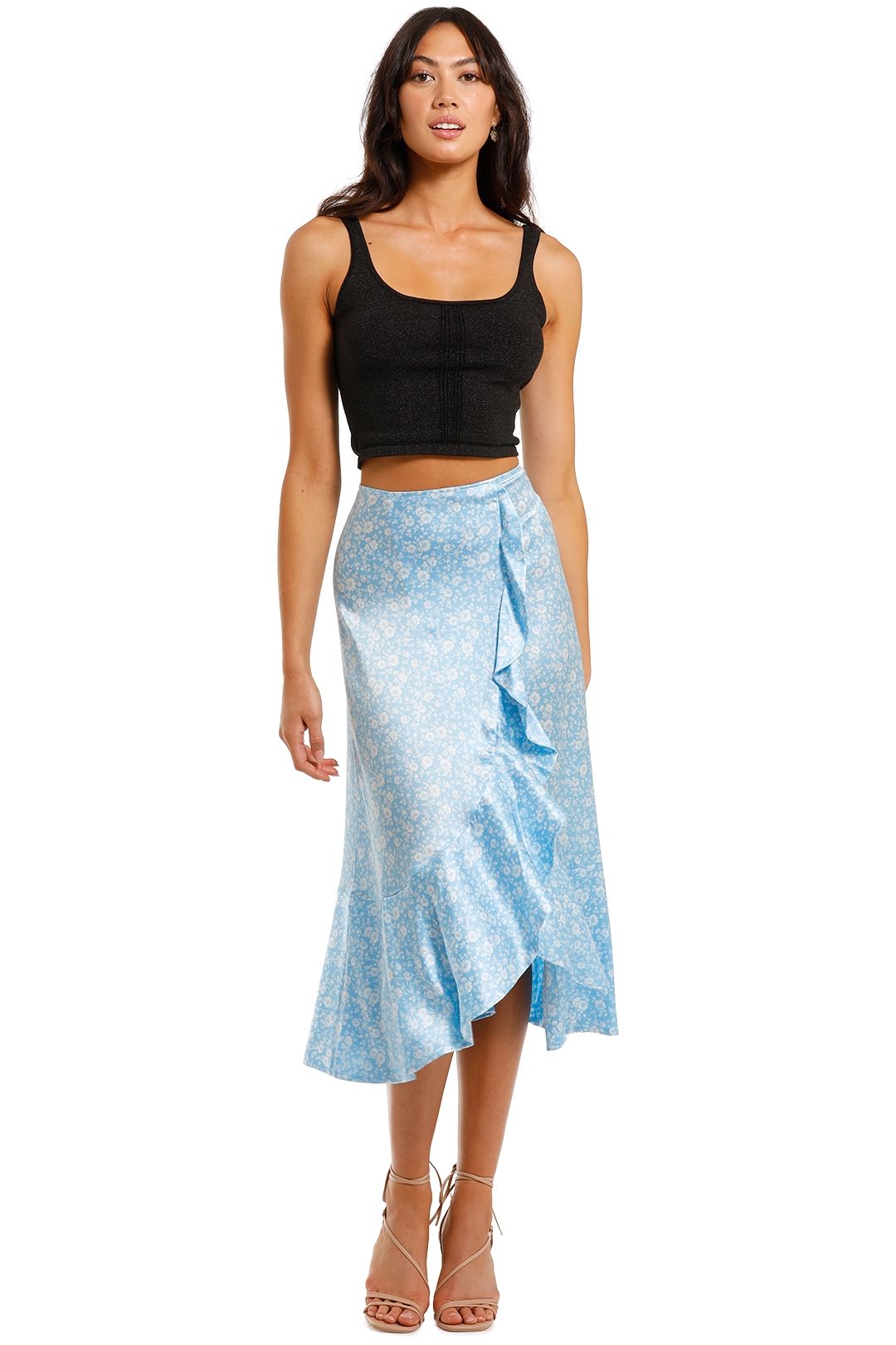 Ganni Silk Stretch Satin Long Skirt Blue