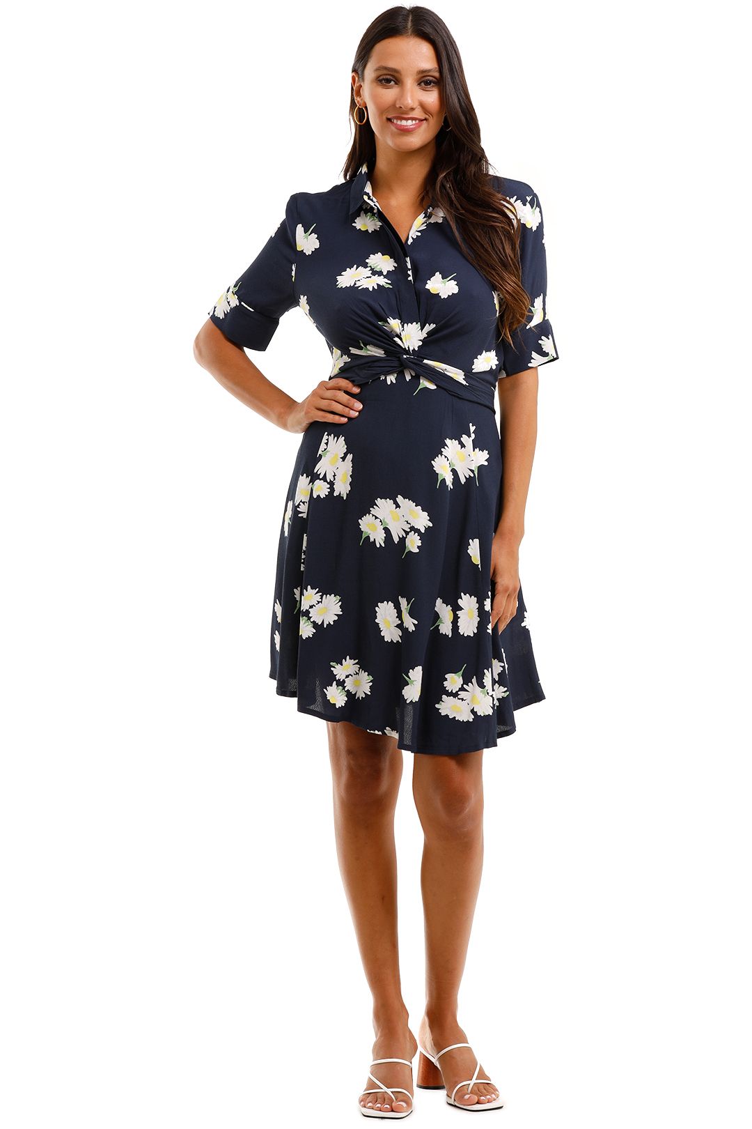 Ganni Silvery Twist Front Floral Crepe Dress