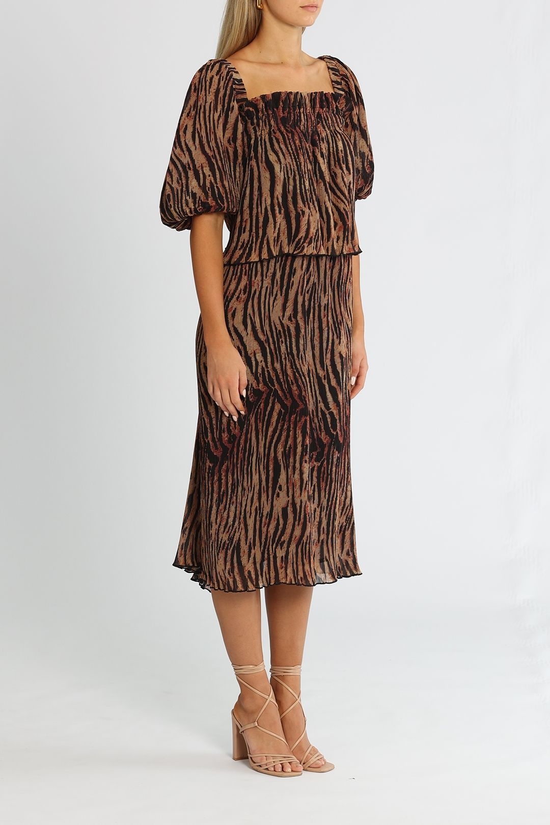 Ganni Tiger Pleat Dress Balloon Sleeves