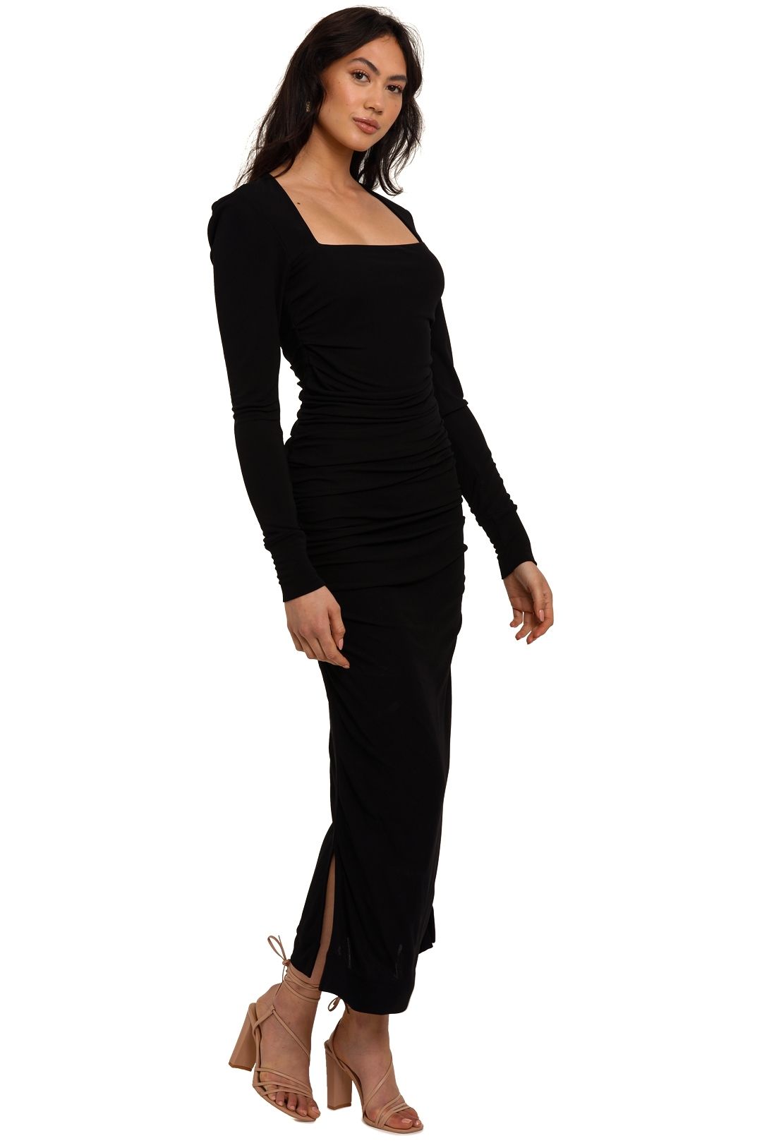 Ganni Viscose Jersey Ruched Dress Black