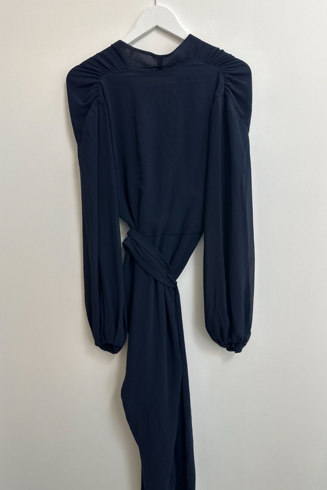 Carla Zampatti Georgette V Neck Classic Waterfall Dress in Navy 