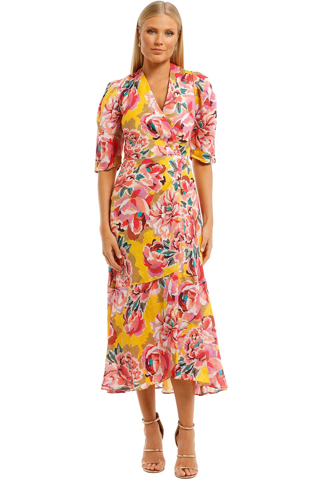 Flourish Wrap Dress in Yellow by Ginger & Smart for Rent | GlamCorner