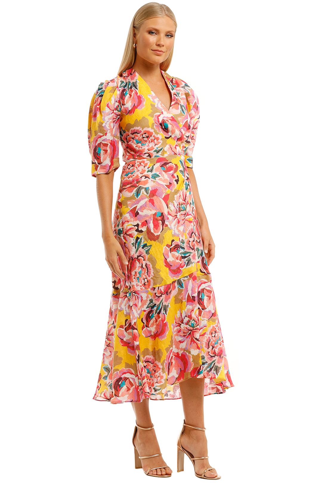 Flourish Wrap Dress in Yellow by Ginger & Smart for Rent GlamCorner