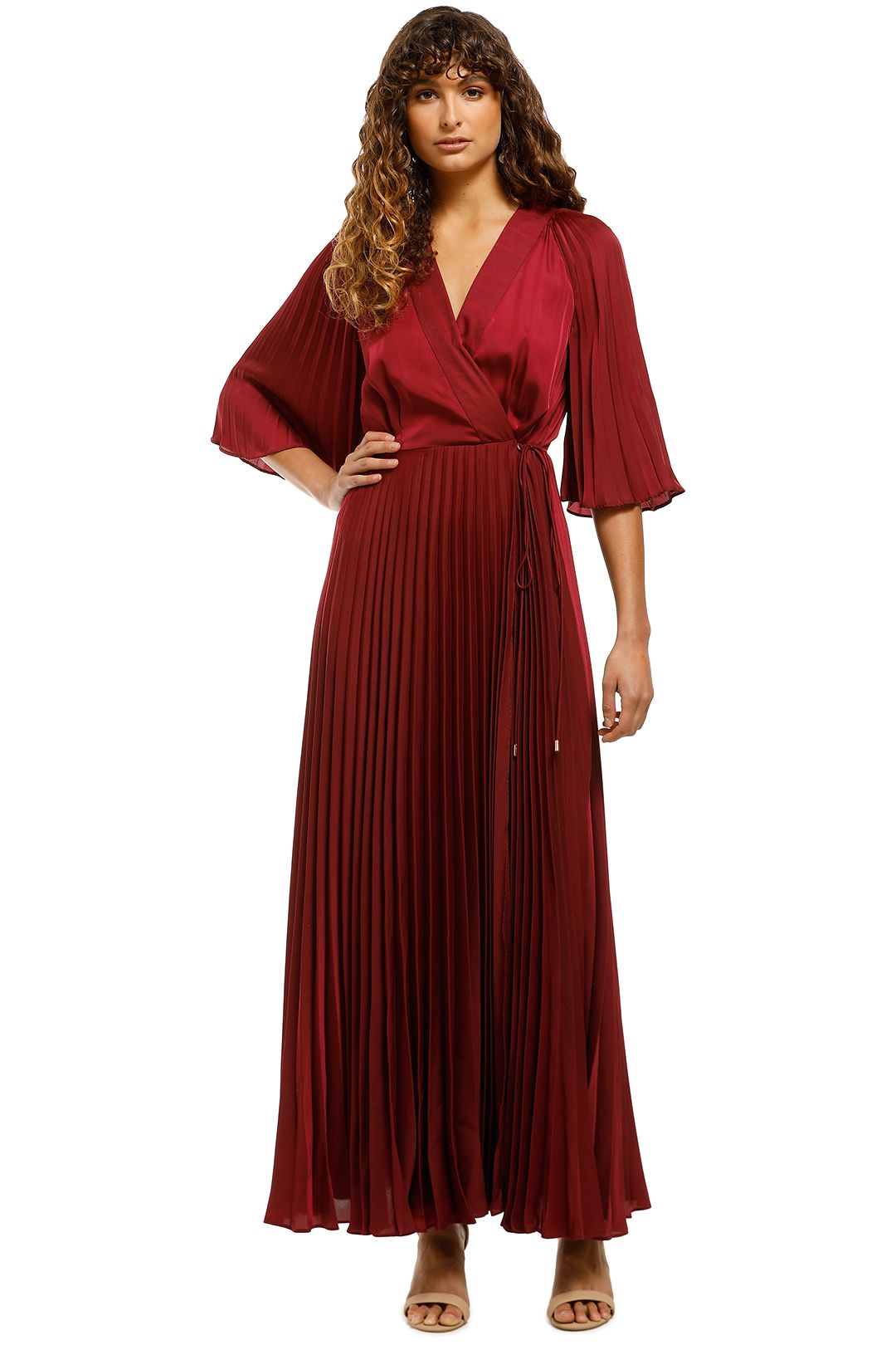 Ginger-and-Smart-Tempera-Wrap-Gown-Burgundy-Front