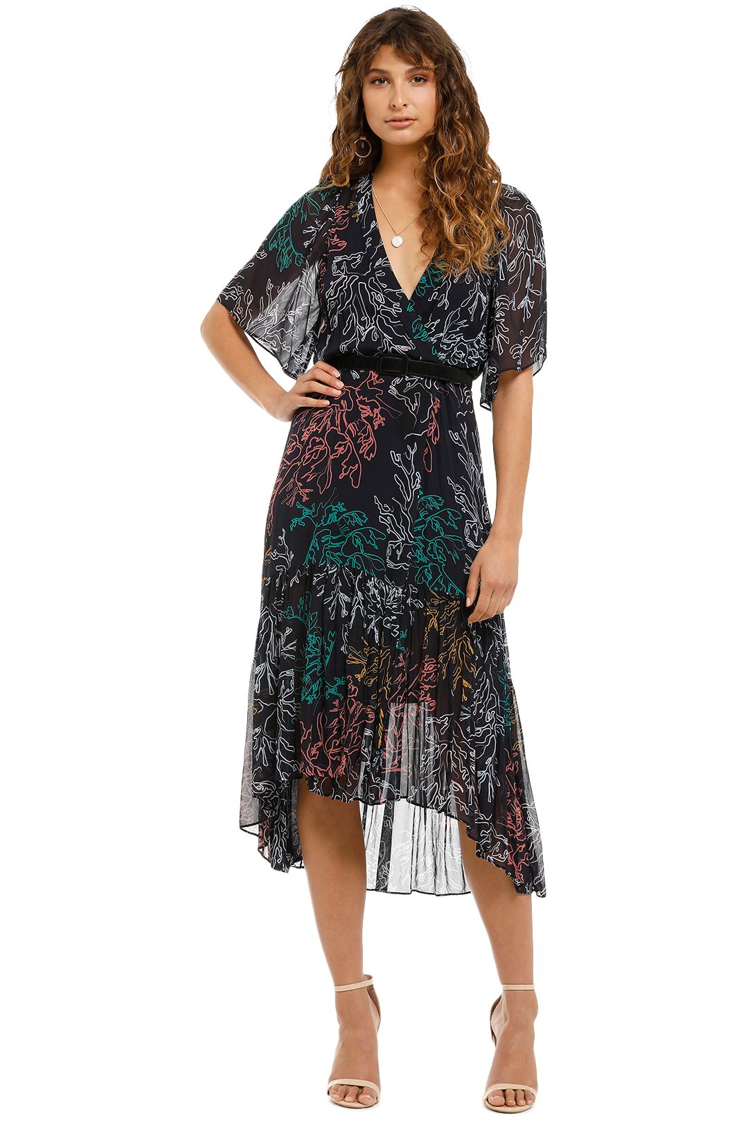 Ginger and Smart - Illustrate Wrap Dress - Black Print - Front