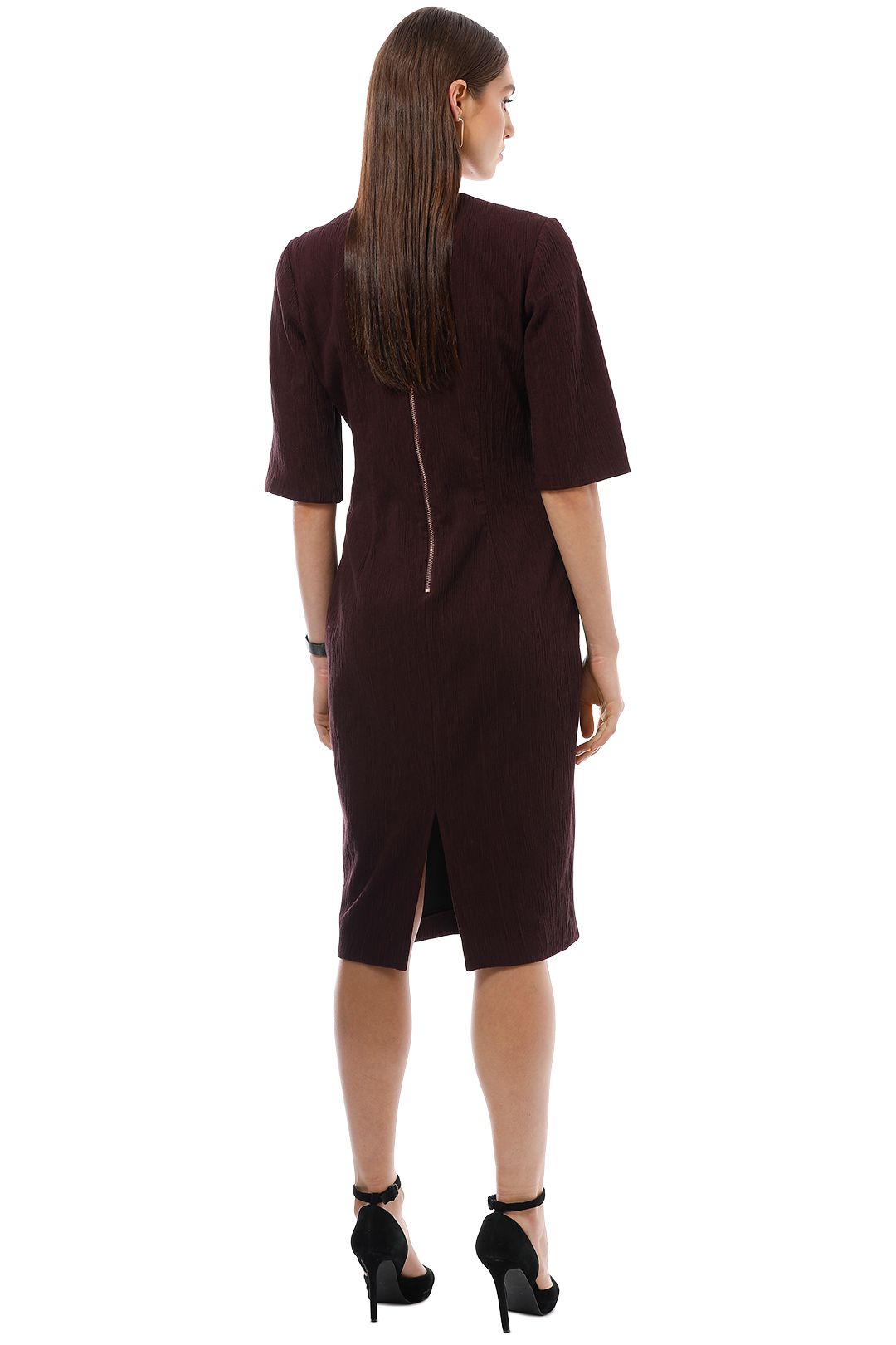 Ginger and Smart - Moduate Dress with Sleeve - Burgundy - Back
