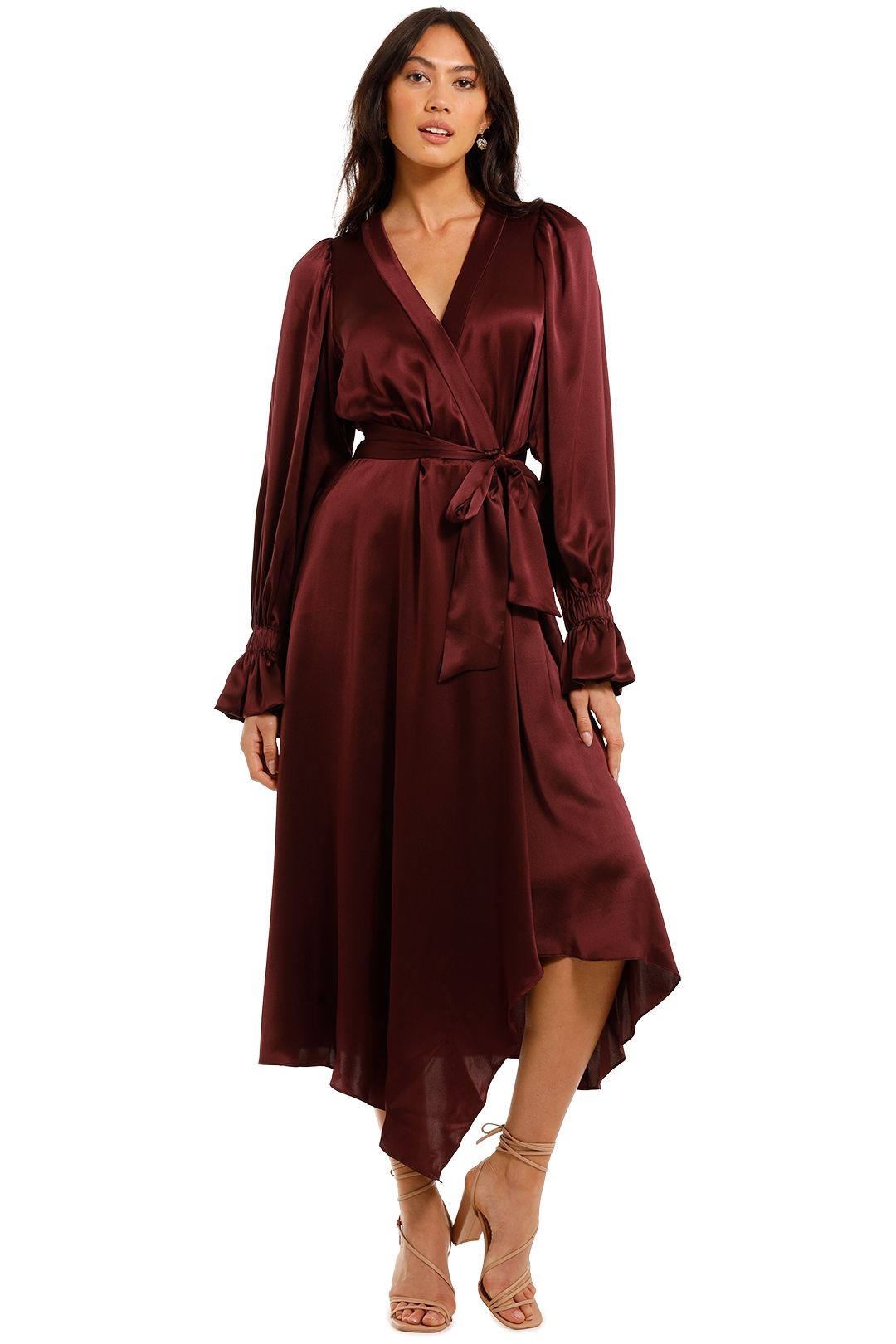 Ginger and Smart Molten Wrap Dress Burgundy Midi Length