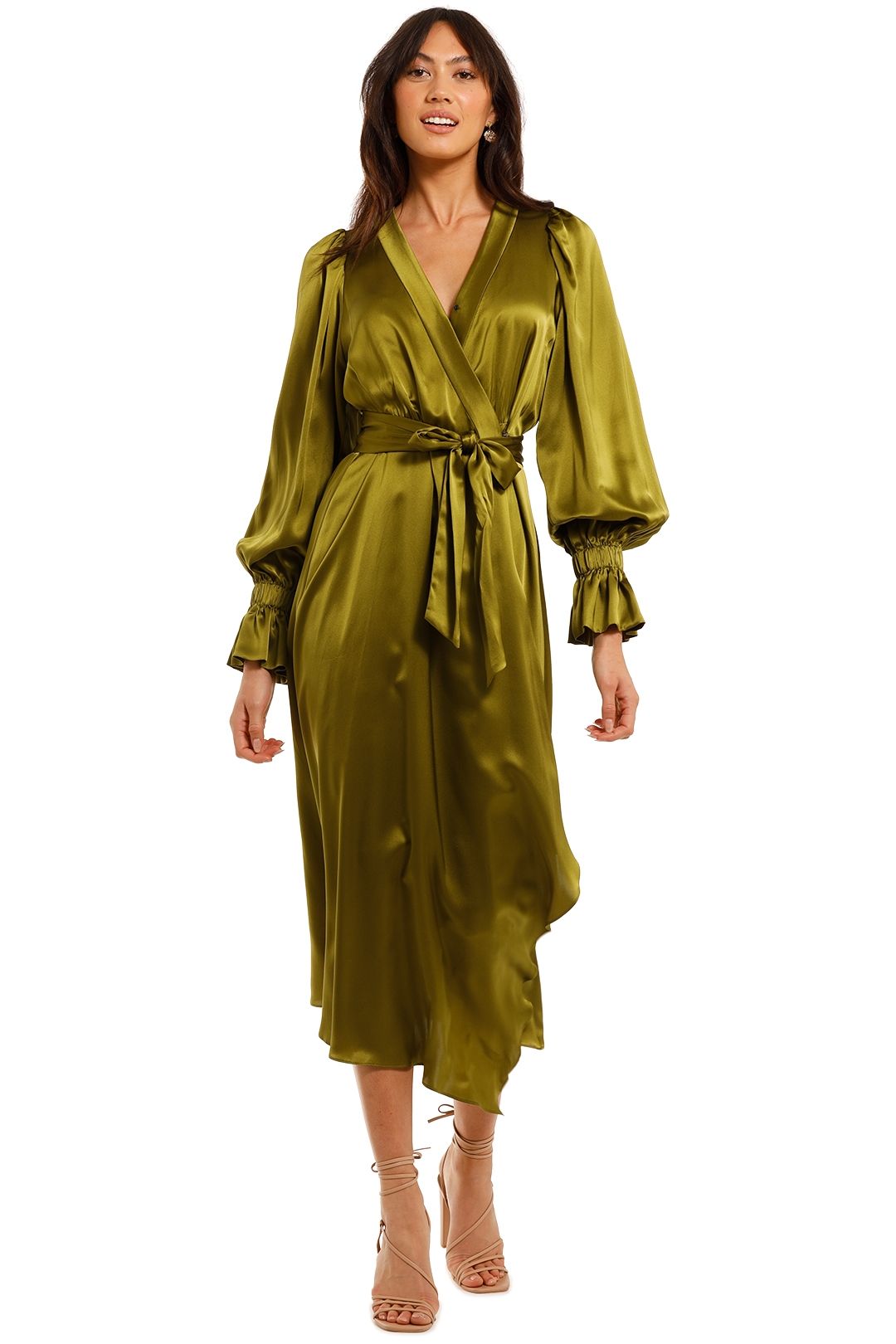 Ginger and Smart Molten Wrap Dress Chartreuse Asymetric Skirt