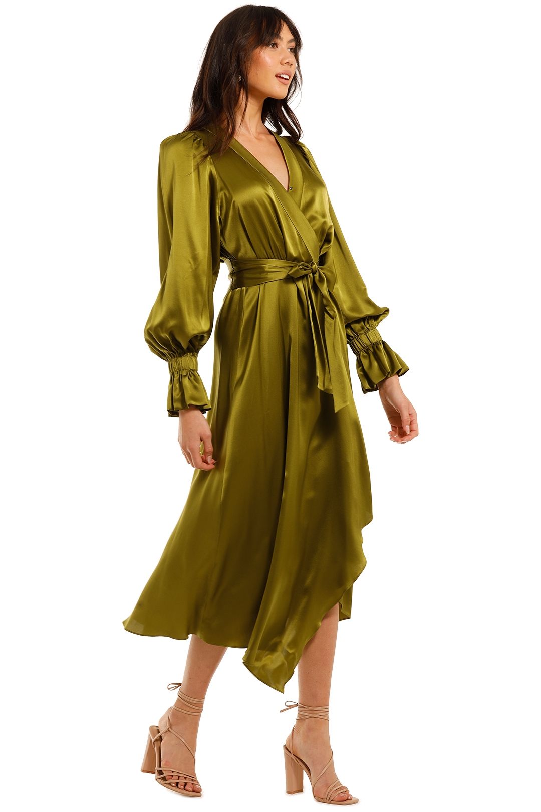 Ginger and Smart Molten Wrap Dress Chartreuse SIlky