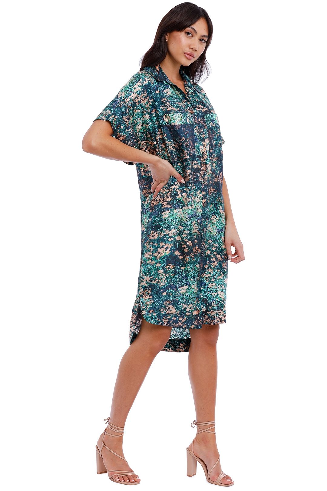 Ginger and Smart Night Grass Mini Shirt Dress Hi Low