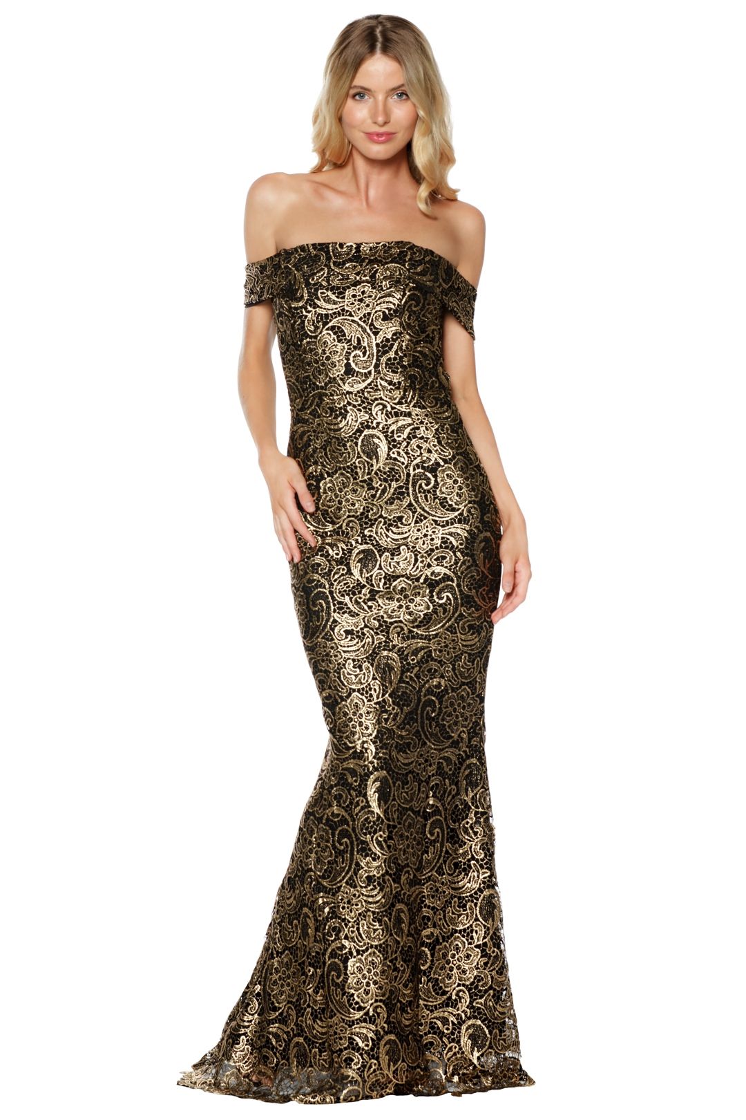 Grace and Hart - Gold Rush Off the Shoulder Gown - Gold - Front