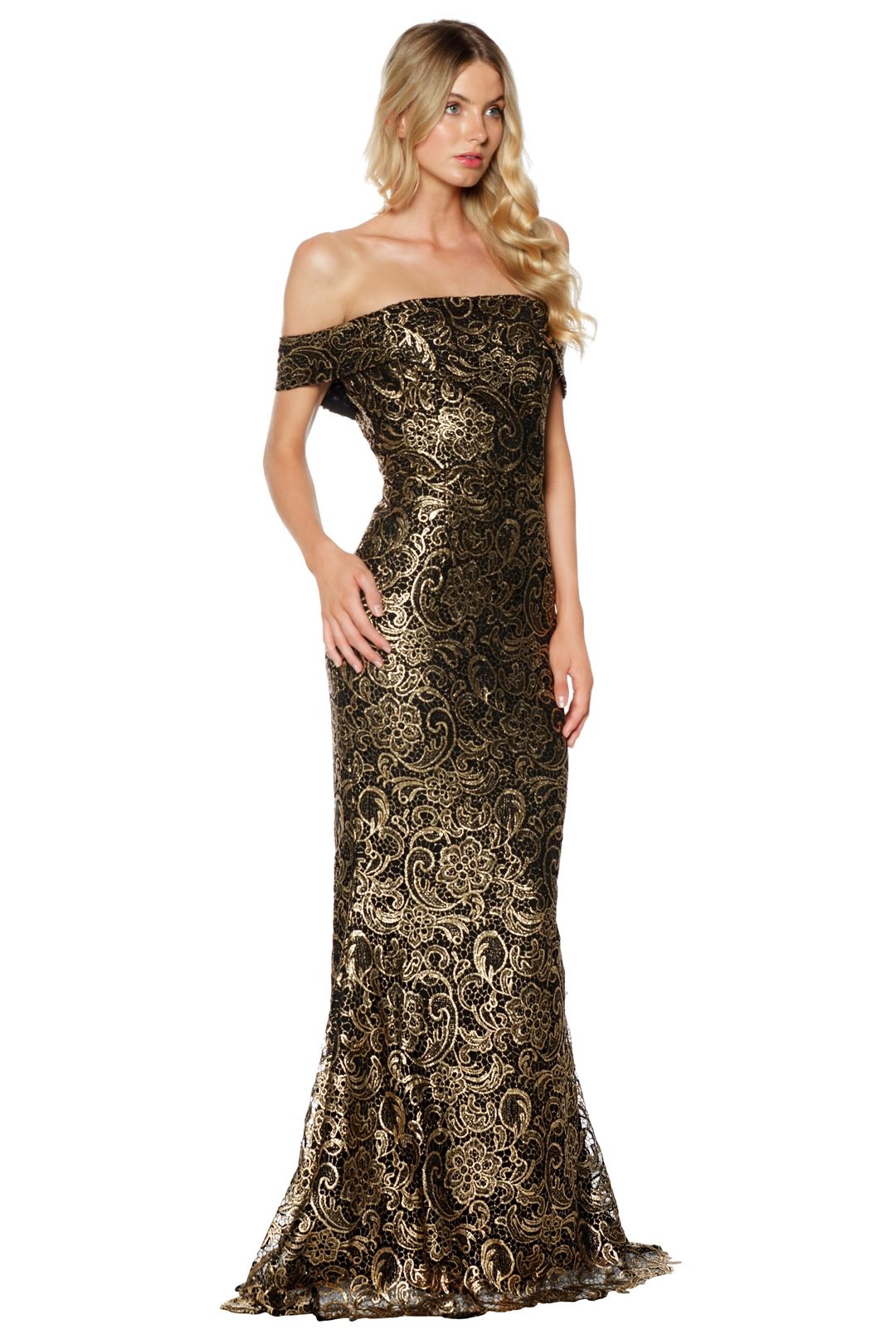 Grace and Hart - Gold Rush Off the Shoulder Gown - Gold - Side