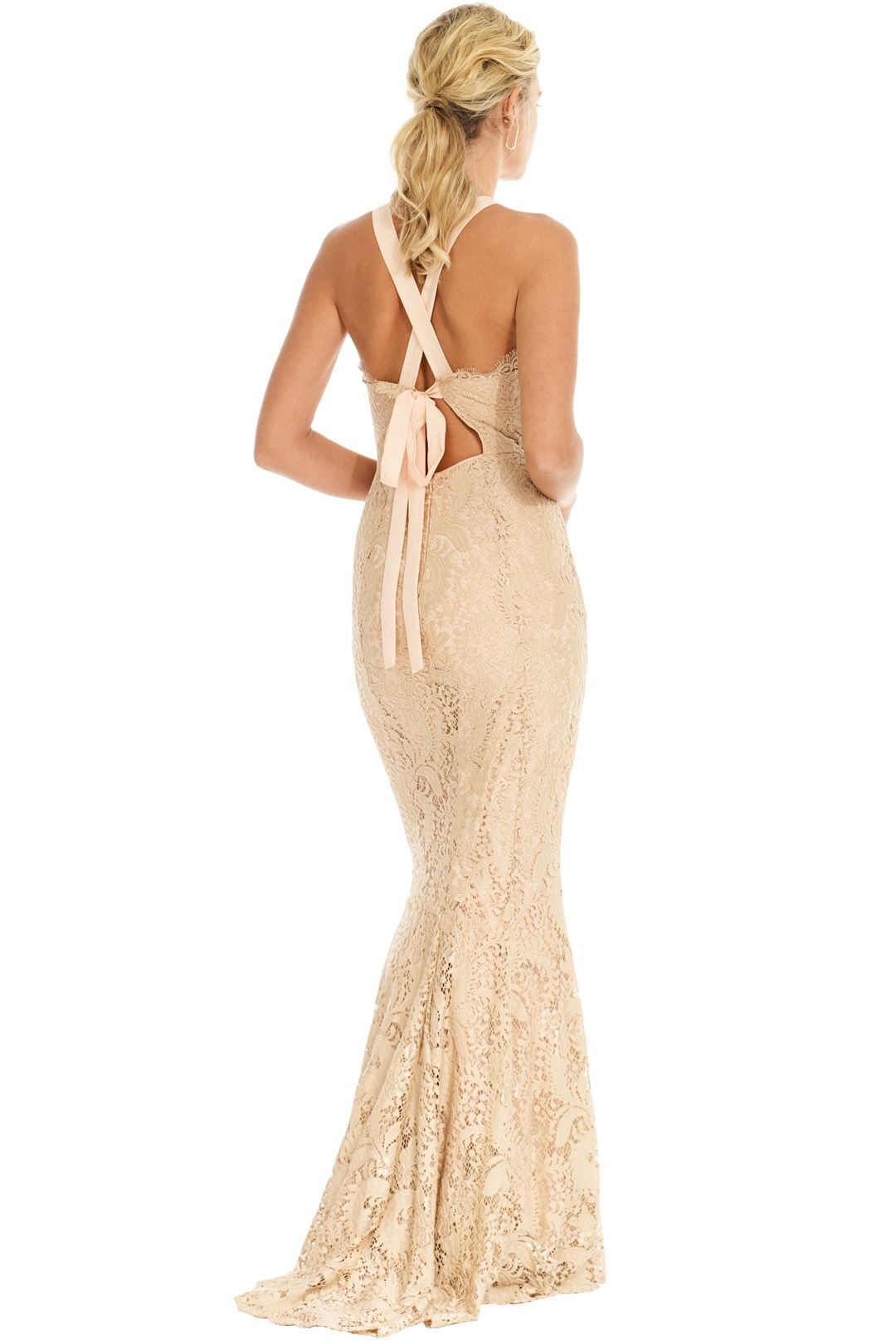 off the shoulder cross back gown