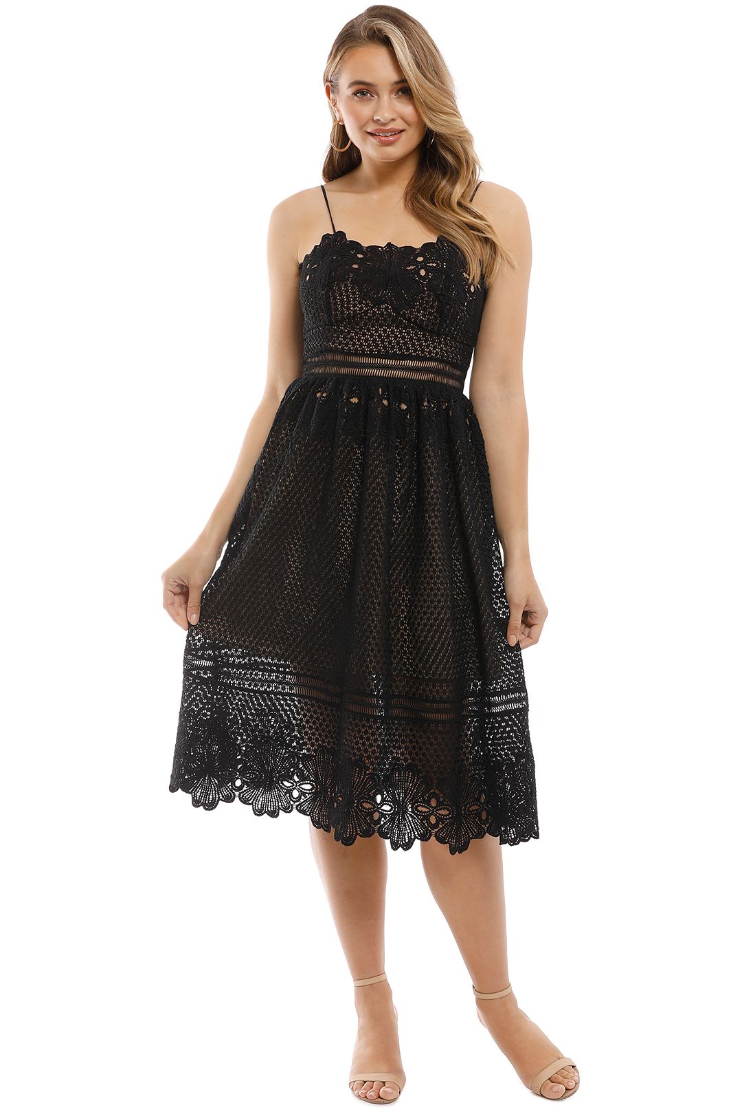 Grace & Hart - Frilling Around Flare Midi - Black - Front