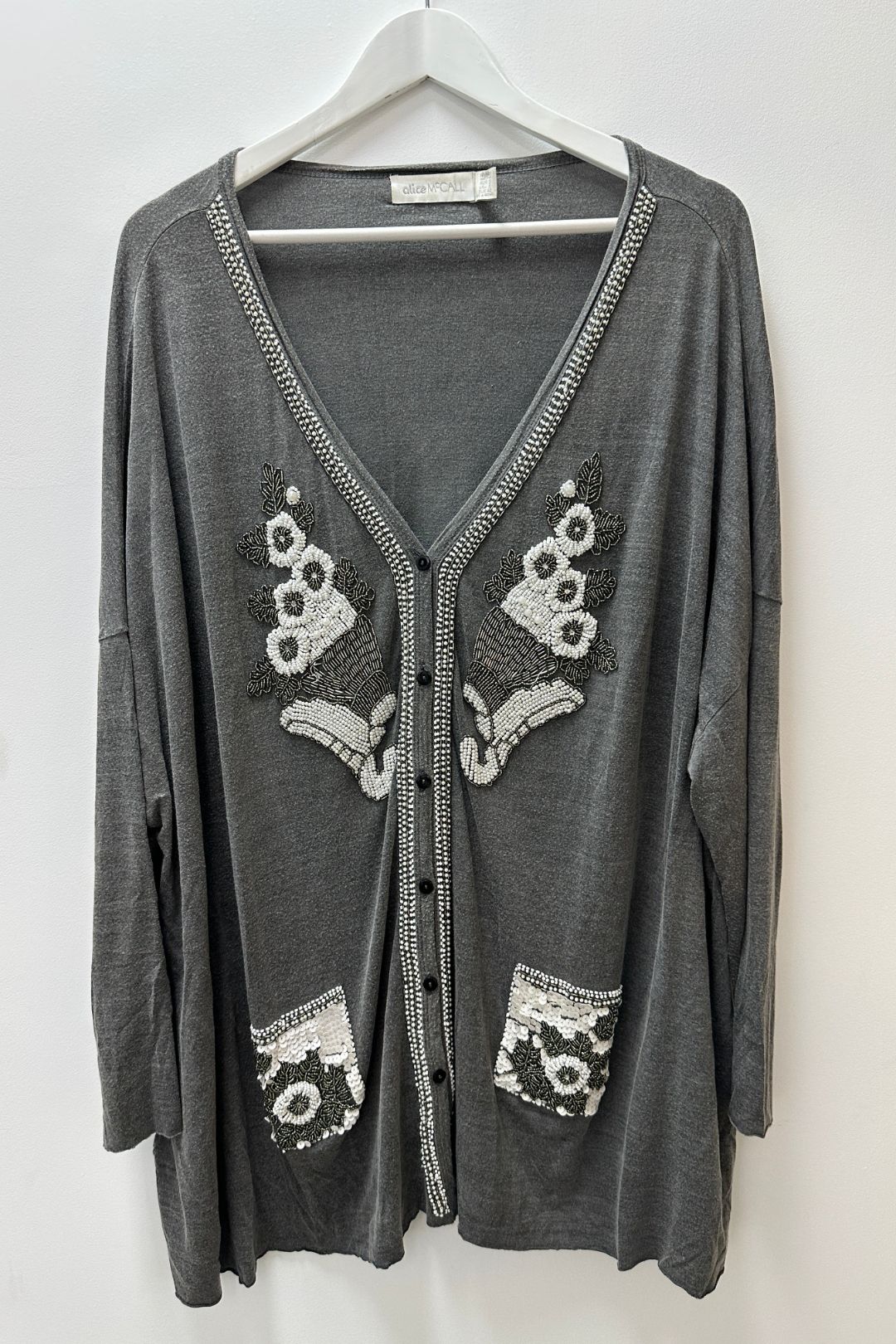 Alice McCall Grey V Neckline Beaded Cardigan