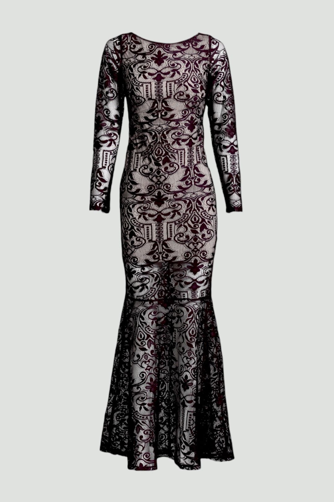 Guess Marciano Maroon Lace Long Evening Gown
