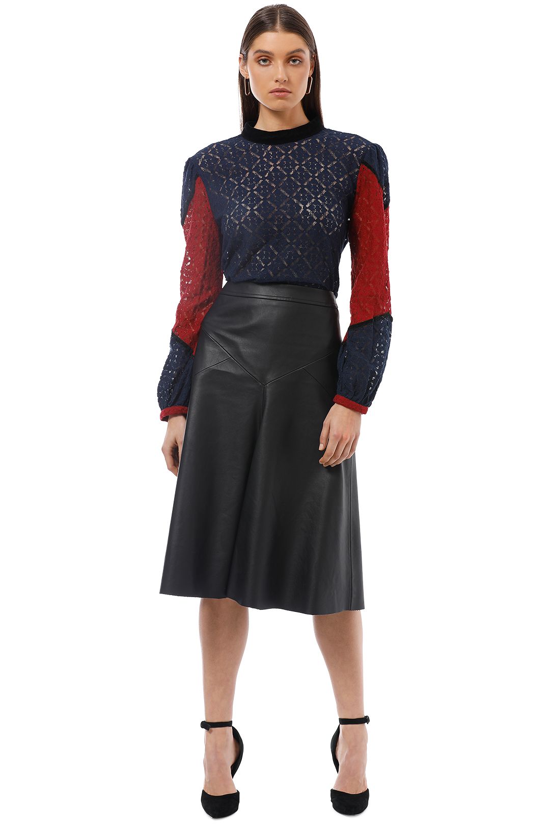Gysette - Asilah Splice Lace Top - Navy Red - Front