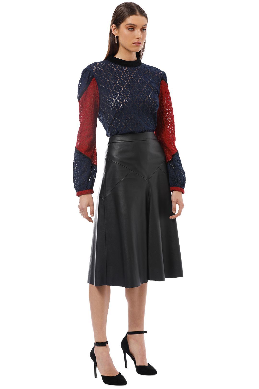 Gysette - Asilah Splice Lace Top - Navy Red - Side