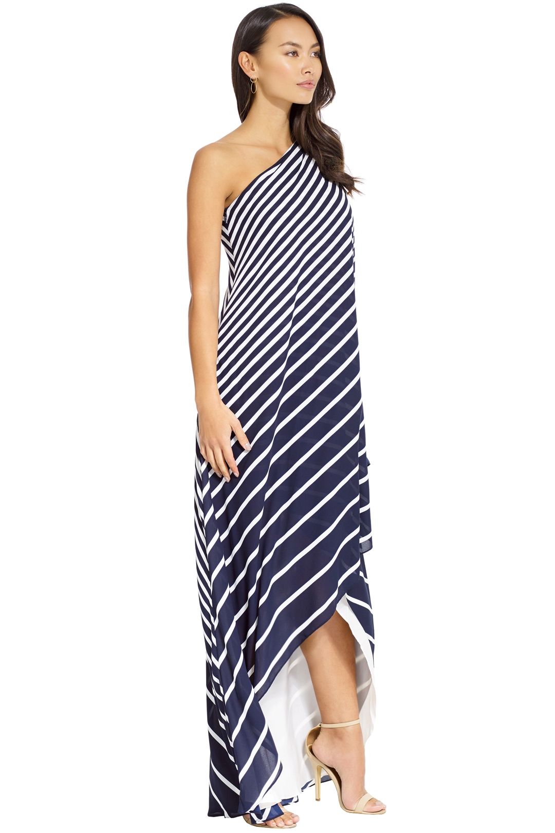 One Shoulder Stripe Wrap Gown by Halston Heritage for Rent
