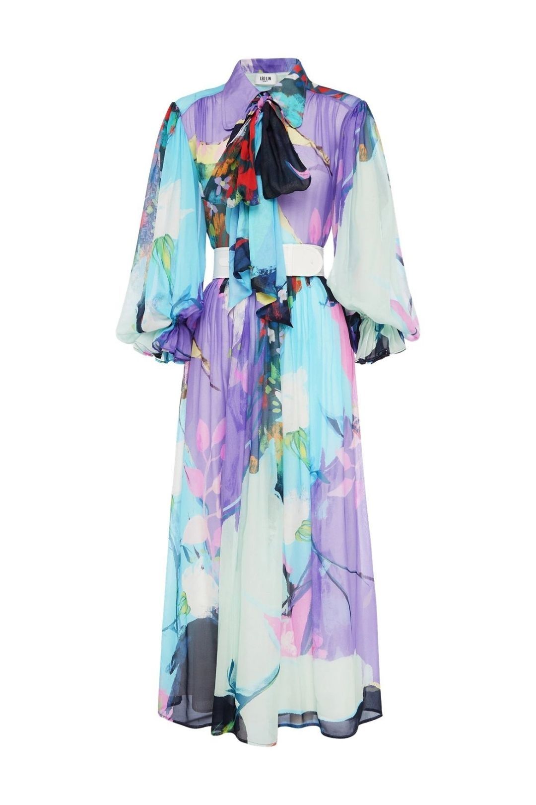 LEO LIN Illusory Silk Midi Dress