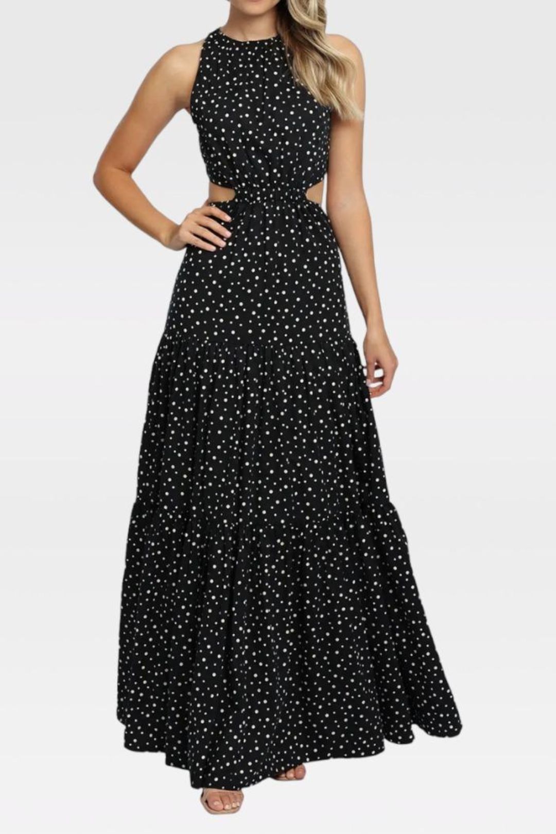 Poppy Dress in Black Cream Polka