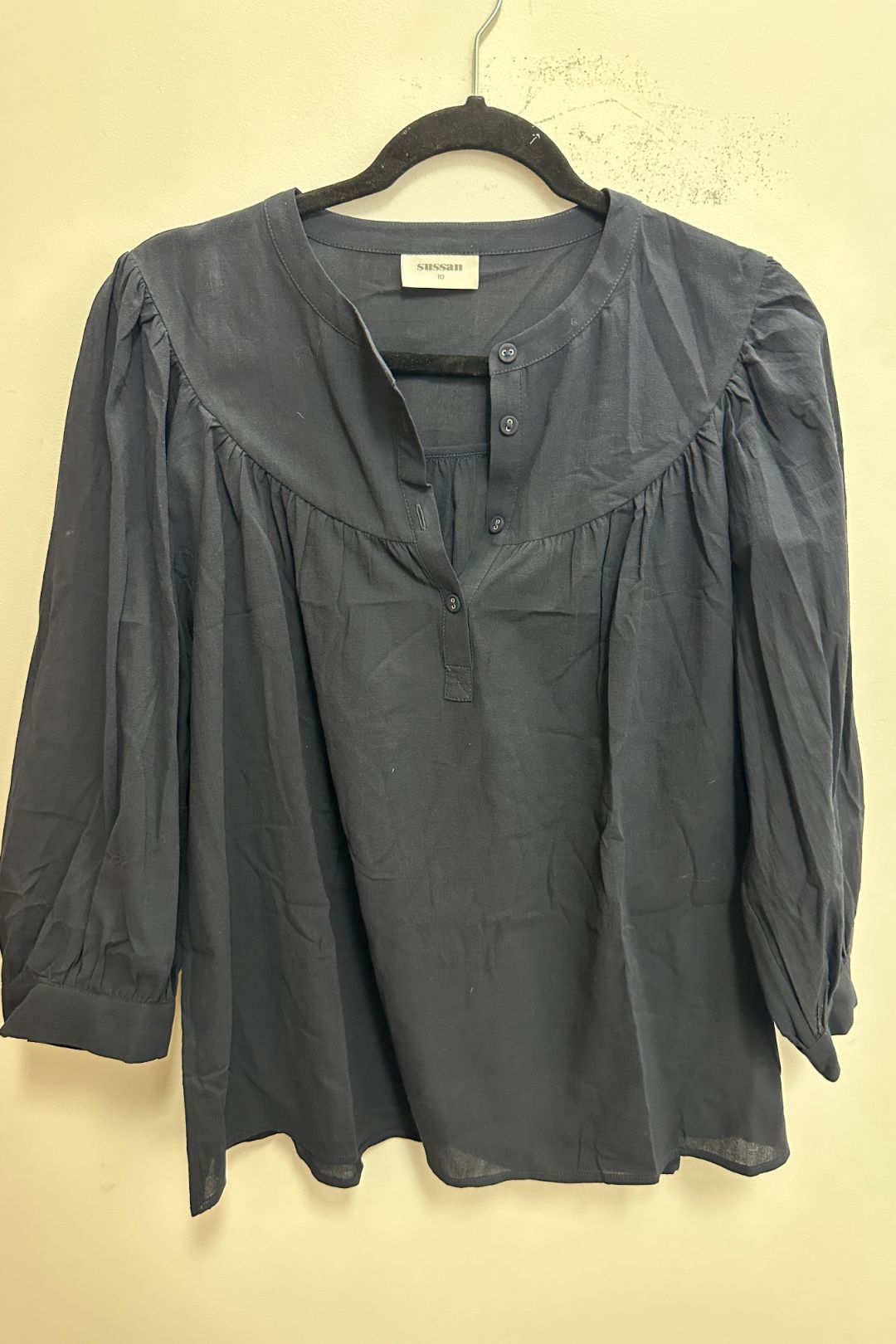 Australian Cotton Yoke Blouse in Black