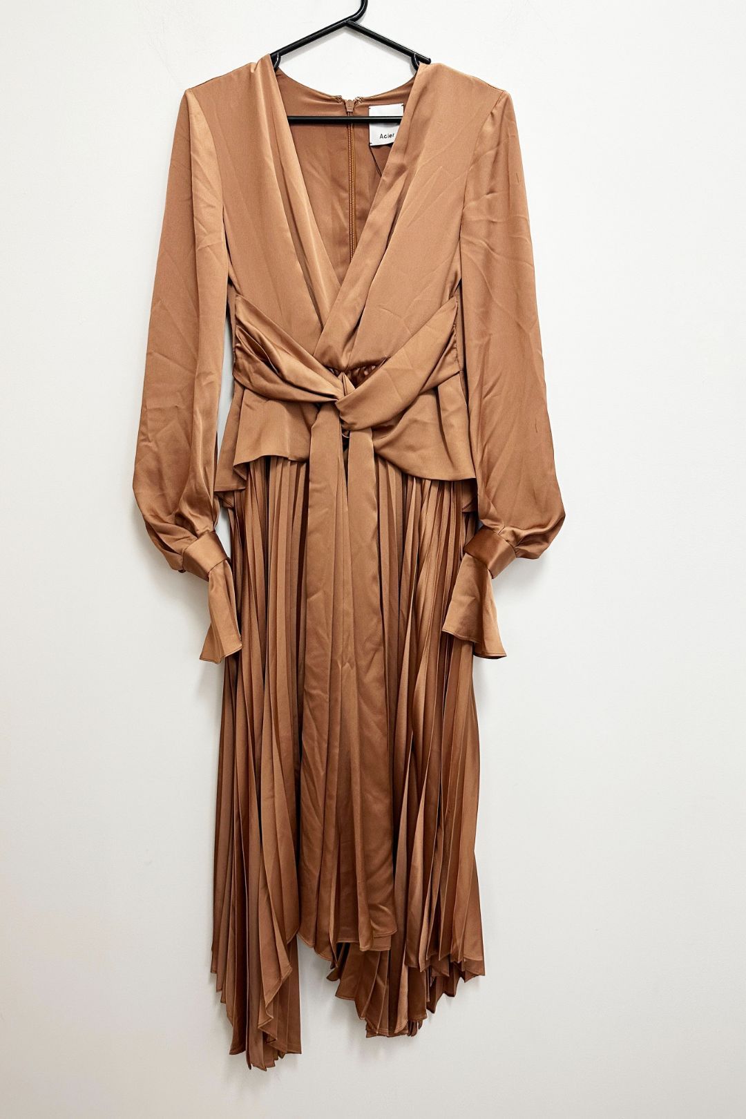 Acler Empire Pleated Maxi Dress in Brown