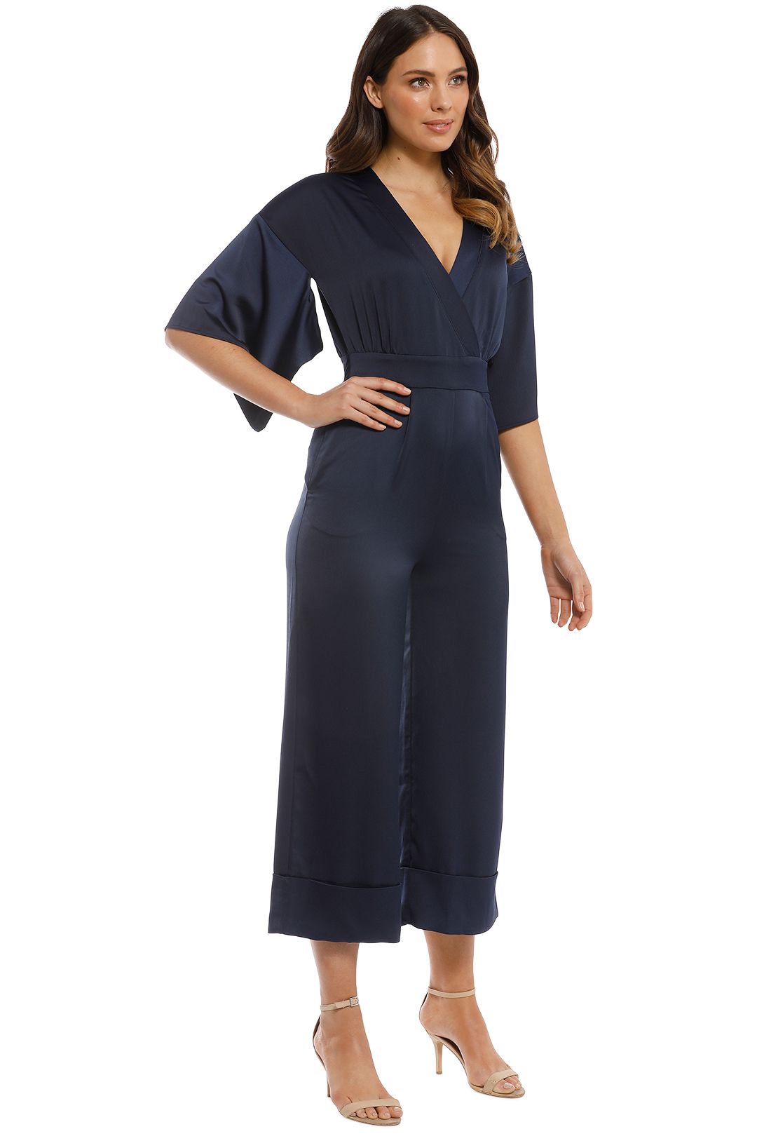 Iris and Ink - Sidney Satin Jumpsuit - Navy - Side
