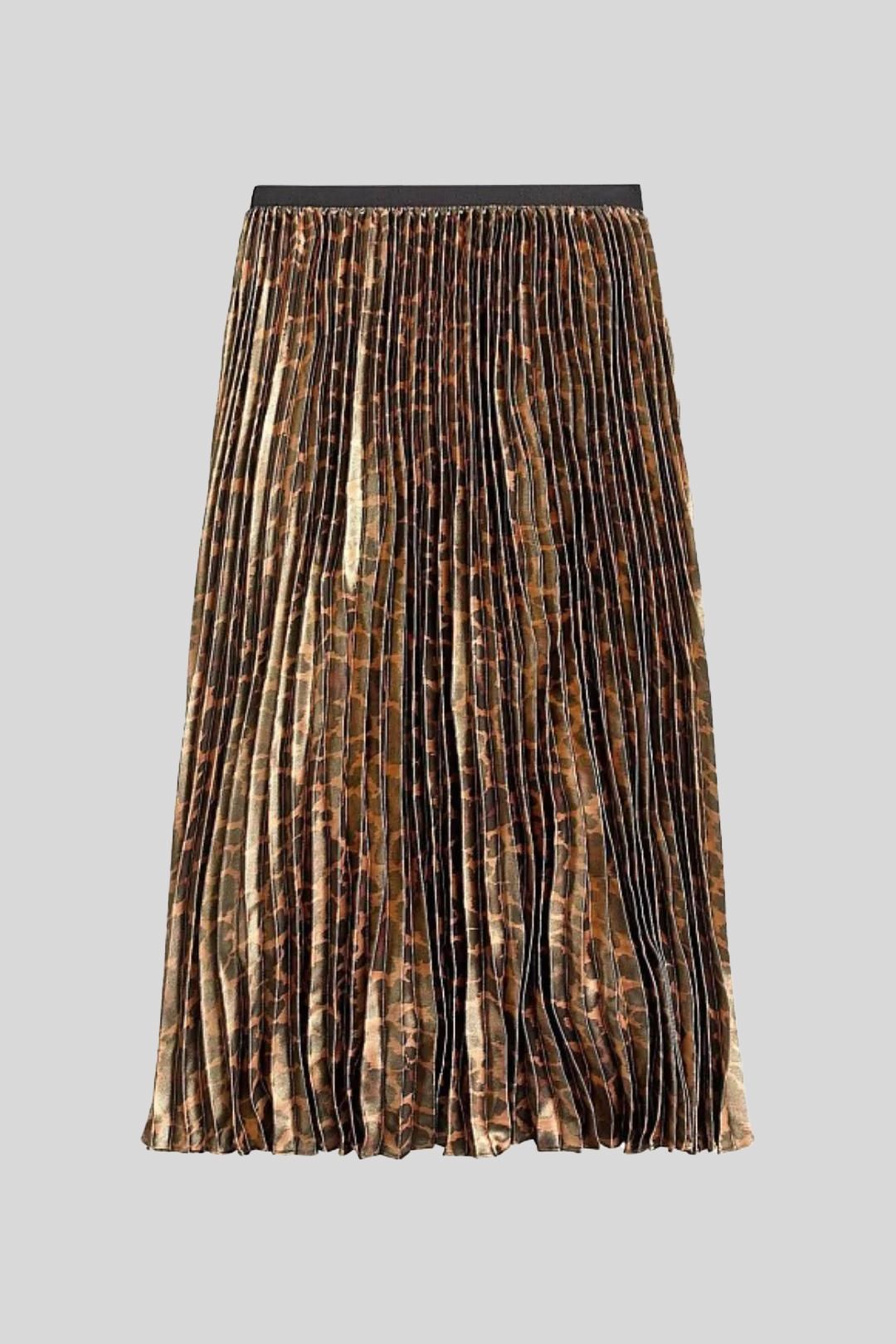 Buy Paulina Foil Leopard Midi Pleated Skirt | J.Crew | GlamCorner