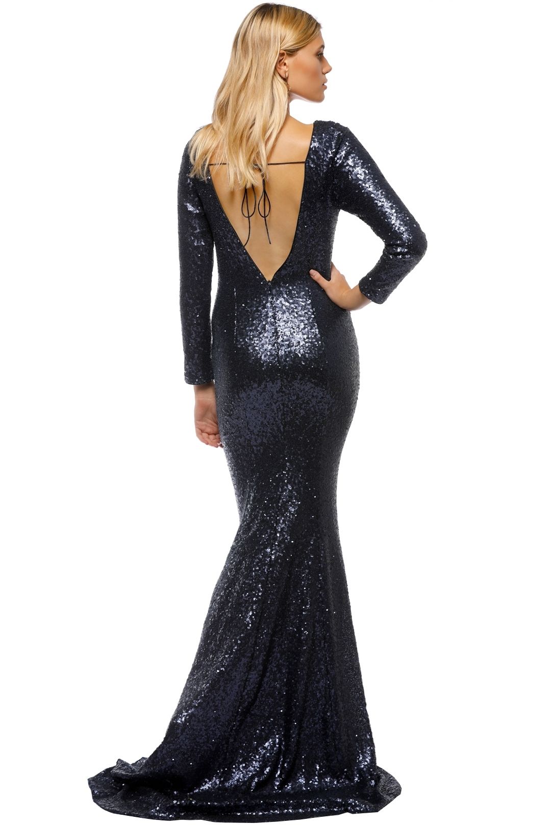 Jadore - Long Sleeve Sequinned Dress - Navy - Back