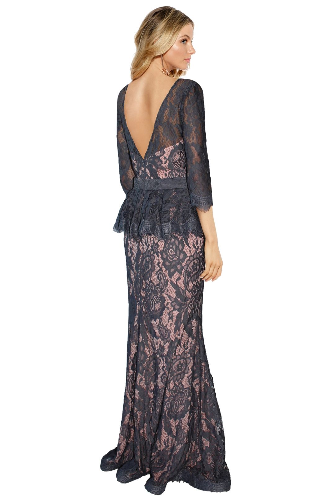 Jadore - Tessa Lace Gown - Grey Lace - Back