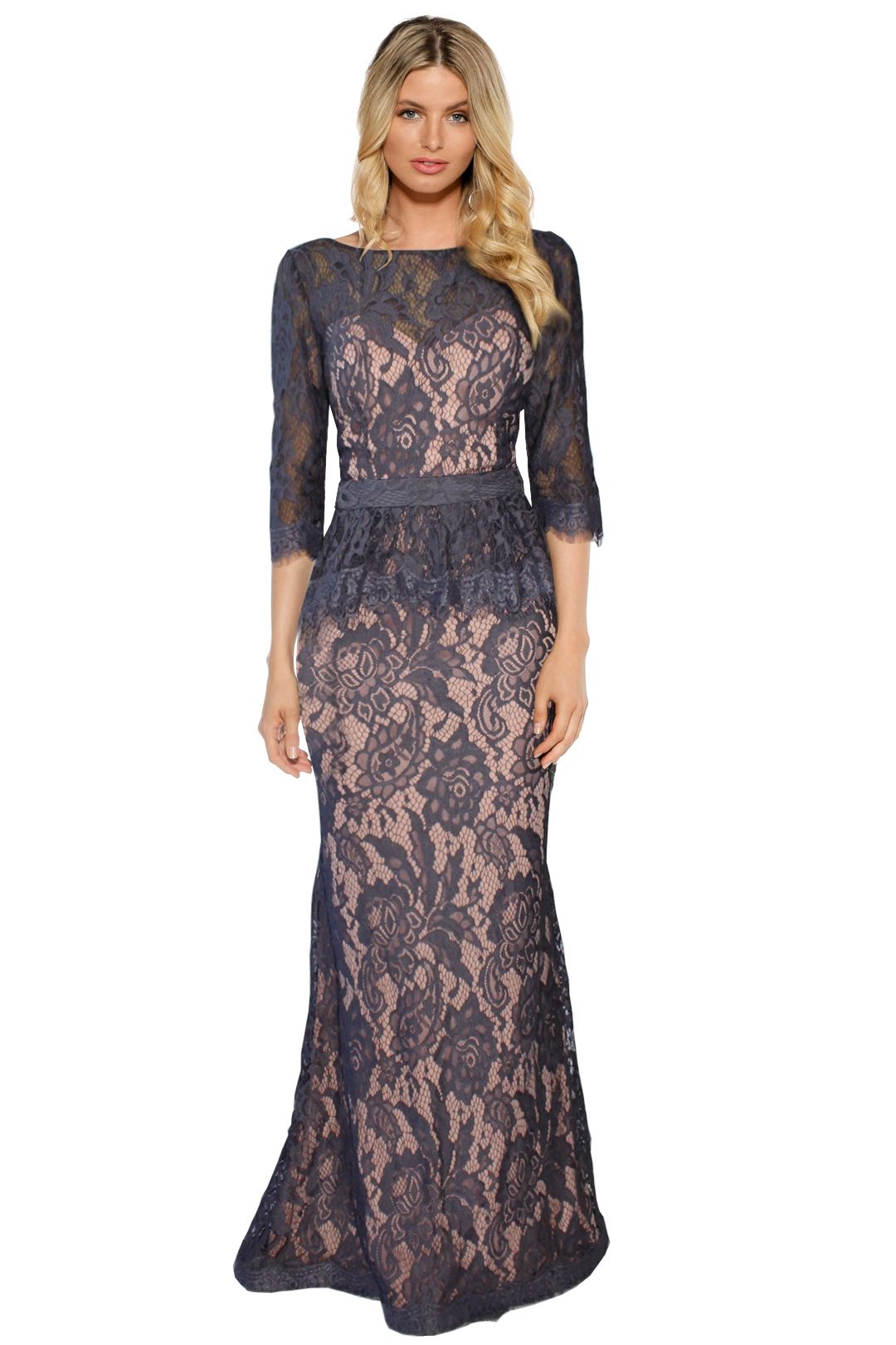 Jadore - Tessa Lace Gown - Grey Lace - Front