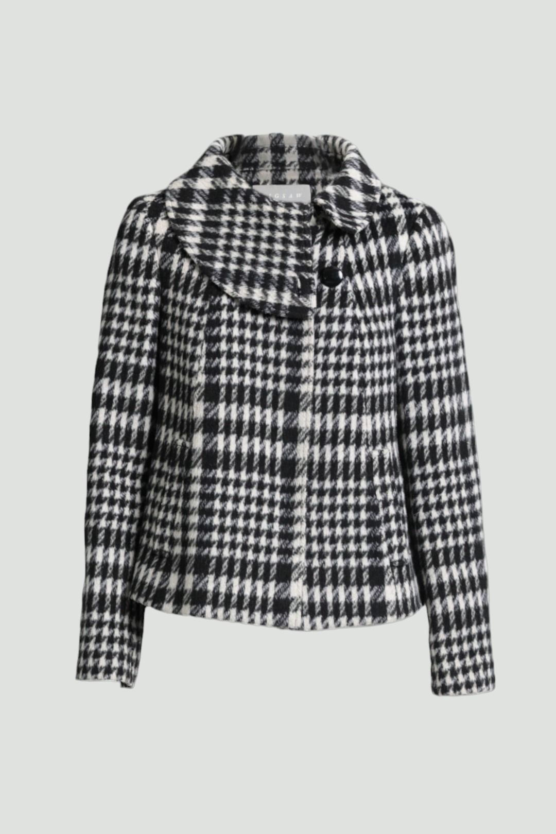 Jigsaw - Black & White Houndstooth Short Swing Coat Jacket