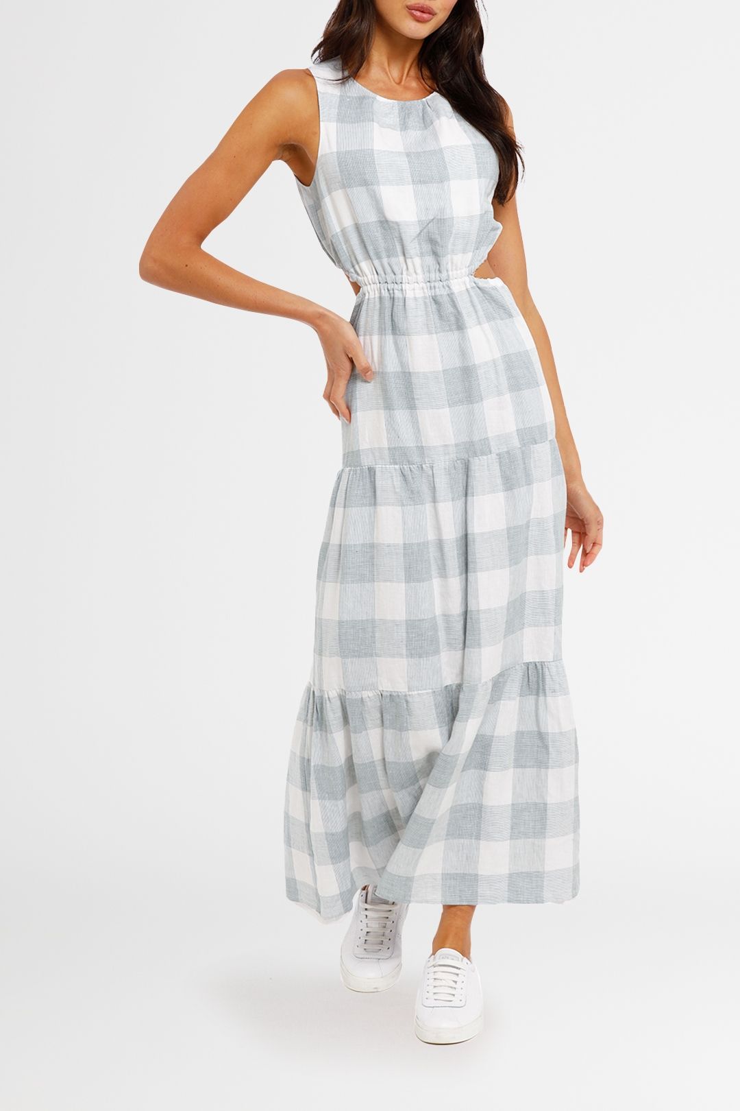Jillian boustred Alice Maxi Dress Sage Check cutout