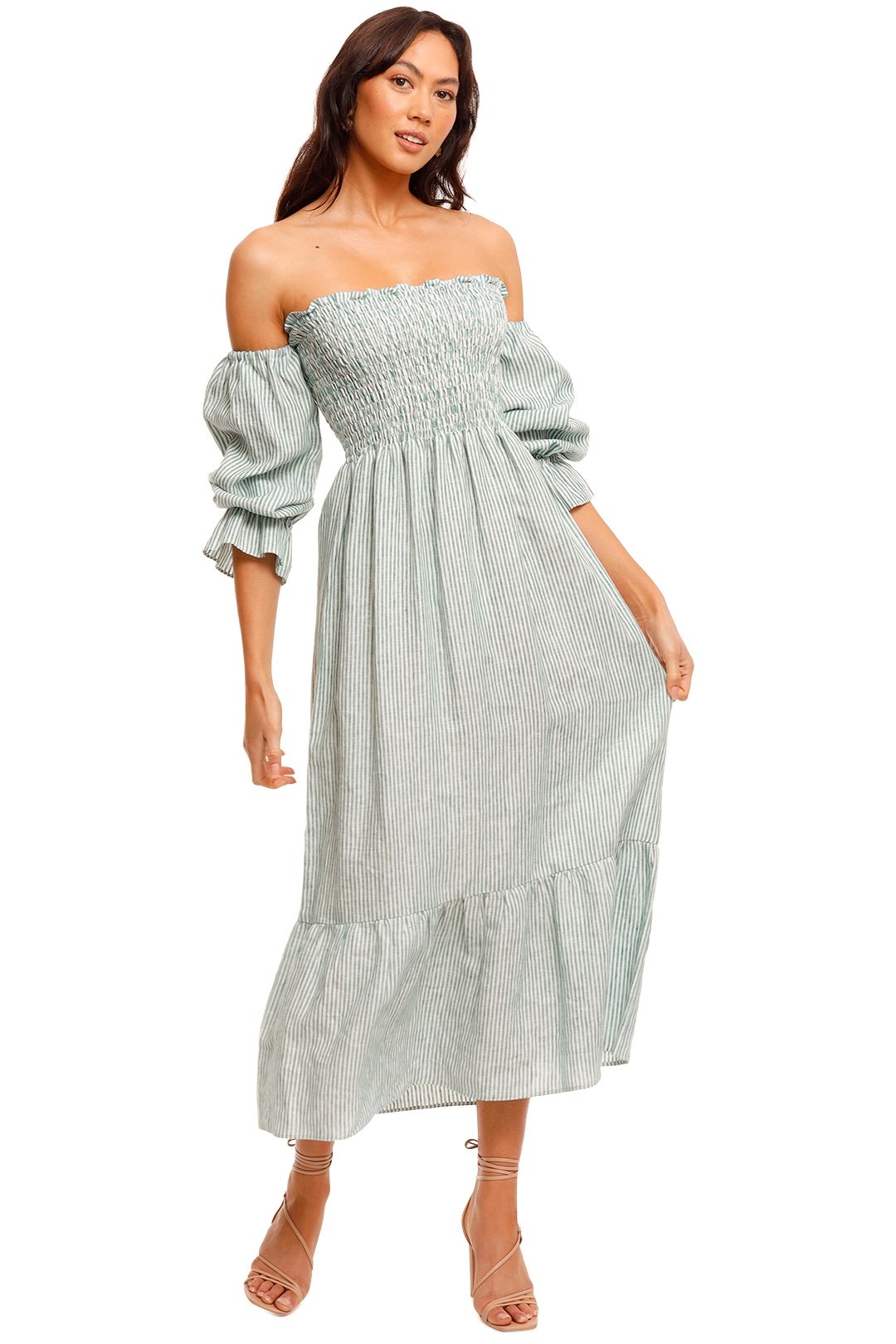 Jillian Boustred Esther Dress Green Stripe